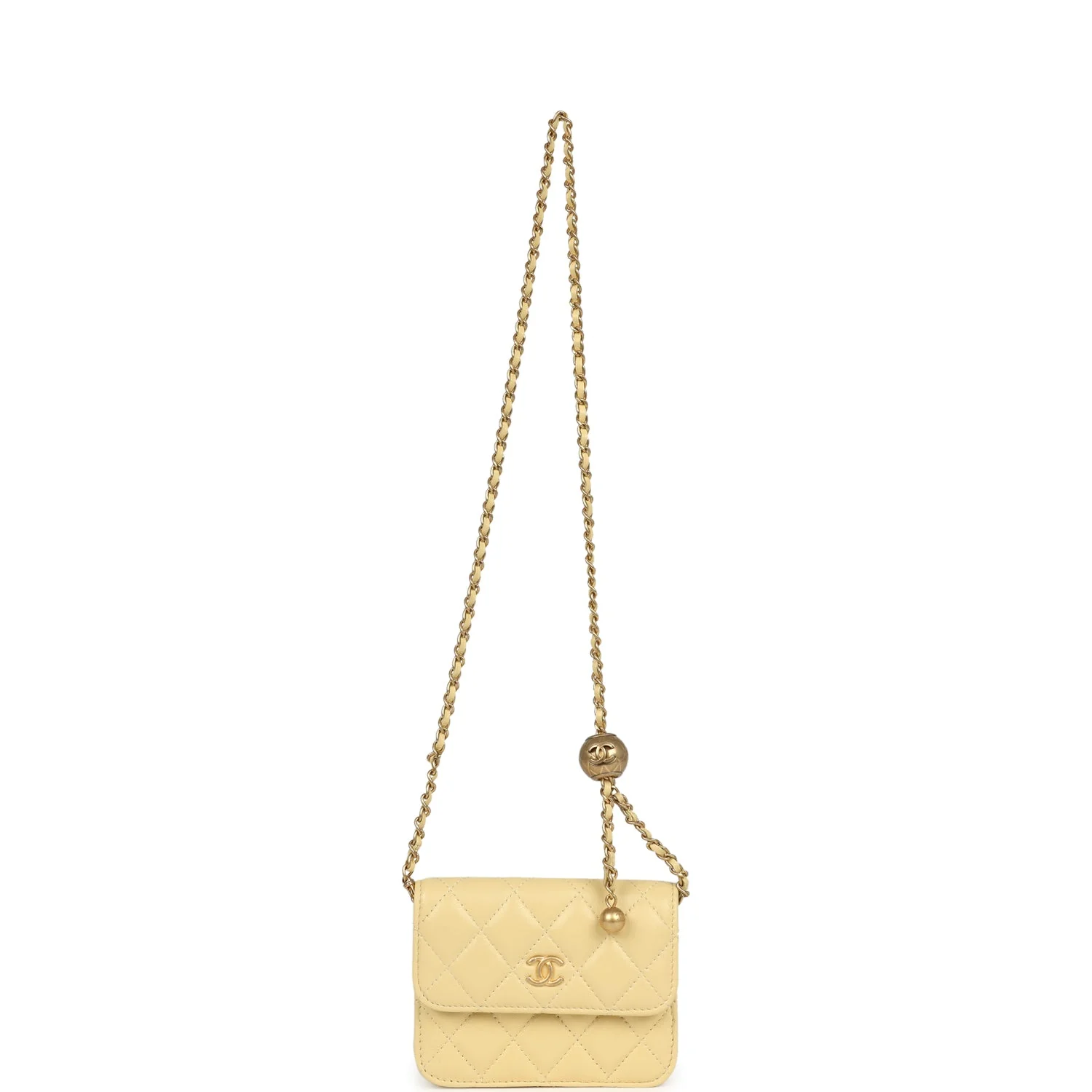 Chanel Mini Pearl Crush Belt Bag Light Yellow Lambskin Aged Gold Hardware