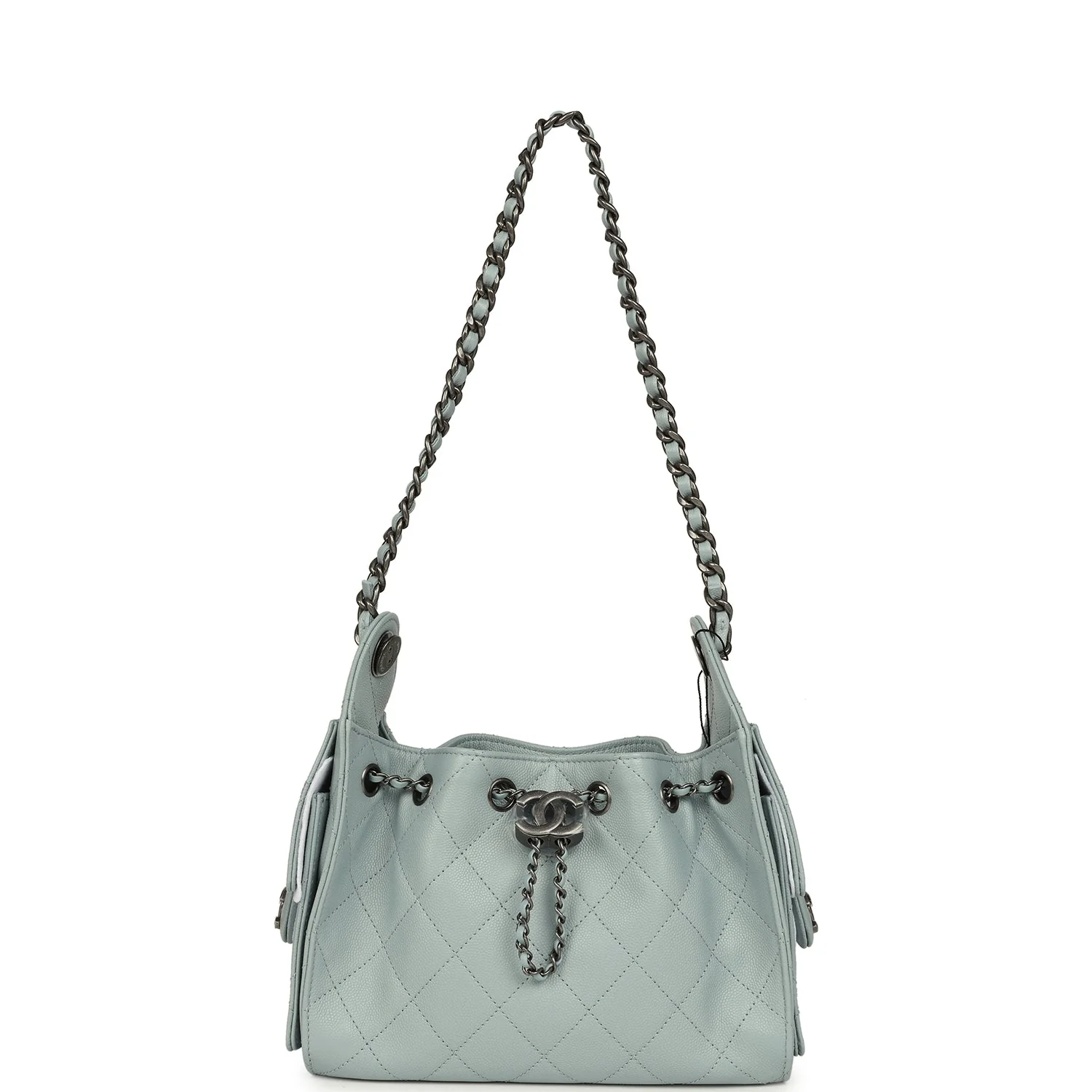 Chanel Mini 25 Hobo Bag Light Blue Caviar Aged Ruthenium Hardware