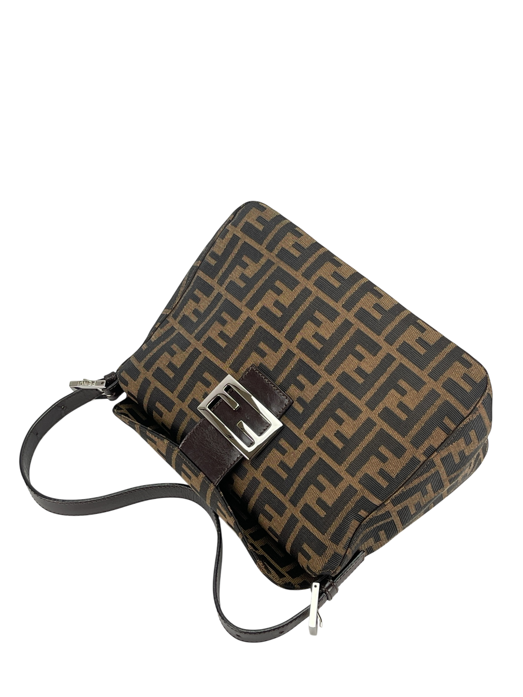 FENDI - Brown Canvas Zucca Shoulder Bag Silver Hardware