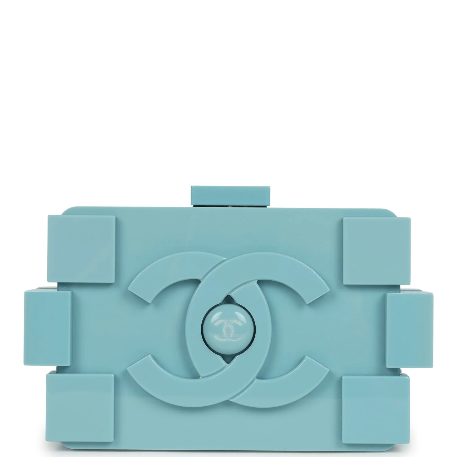 Pre-owned Chanel Supermarket Boy Brick Lego Minaudiere Clutch Light Blue Plexiglass Silver Hardware
