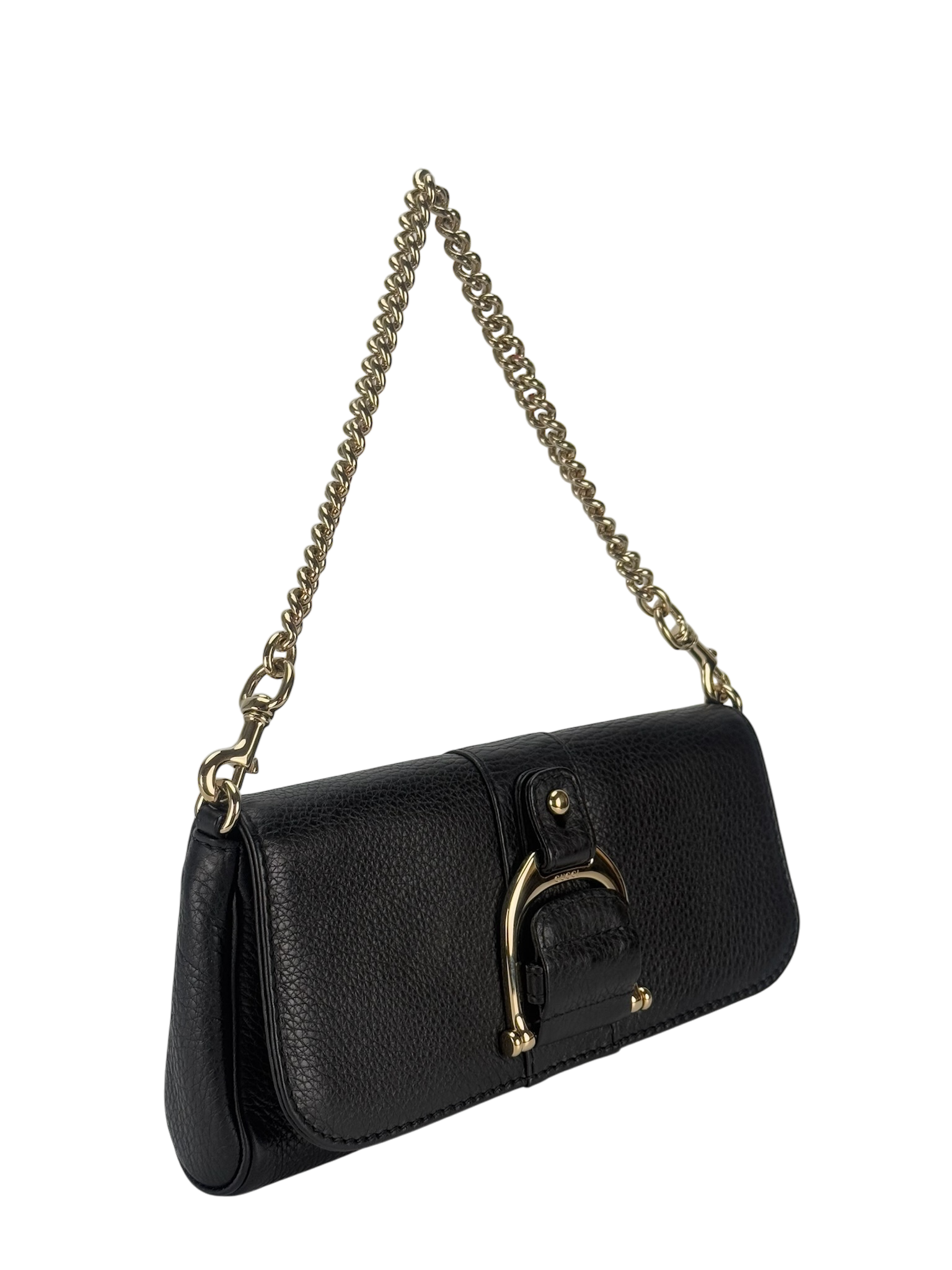 GUCCI - Black Calfskin Greenwich Evening Clutch Chain Shoulder Bag