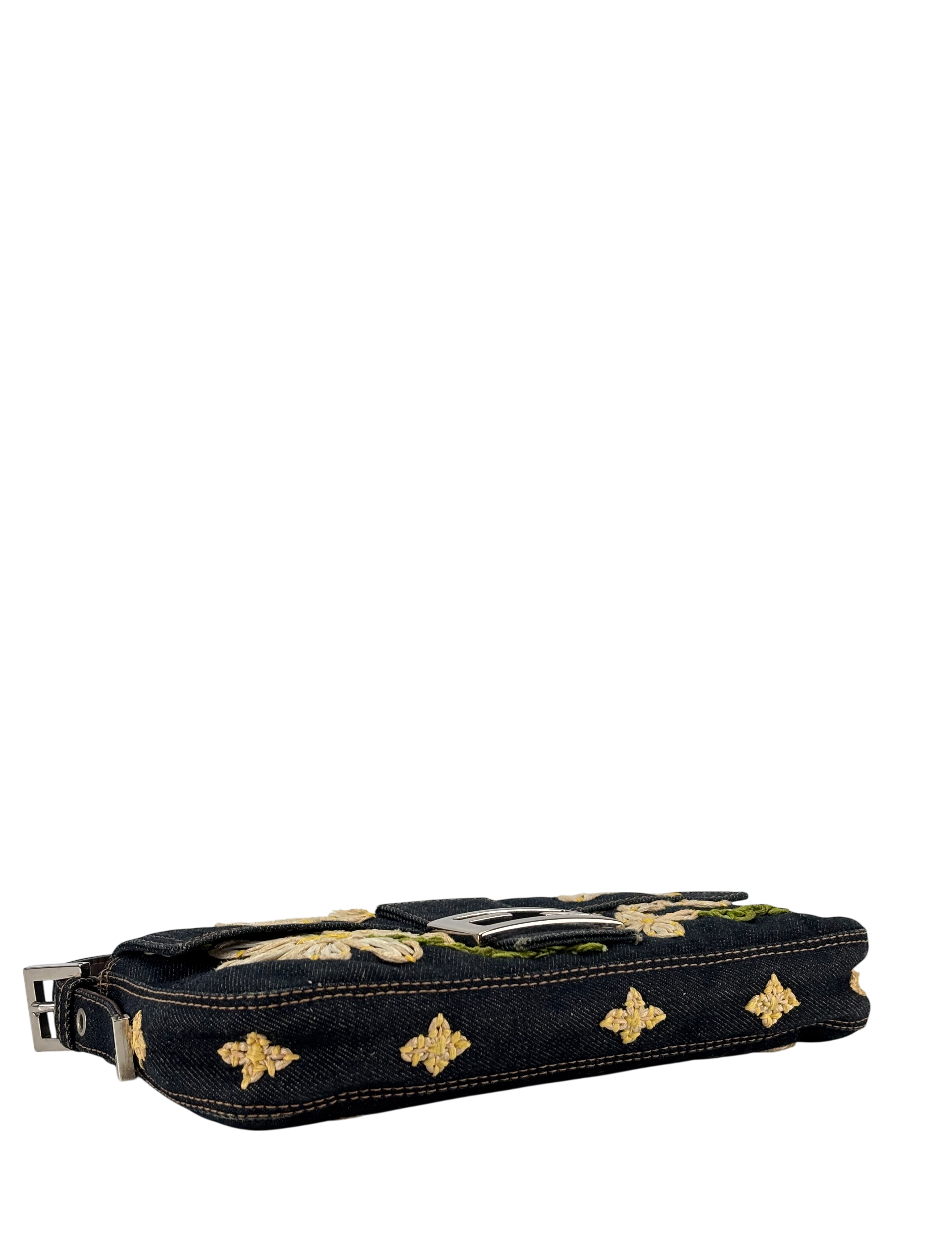 FENDI - Small Baguette Bag Denim Flower Navy