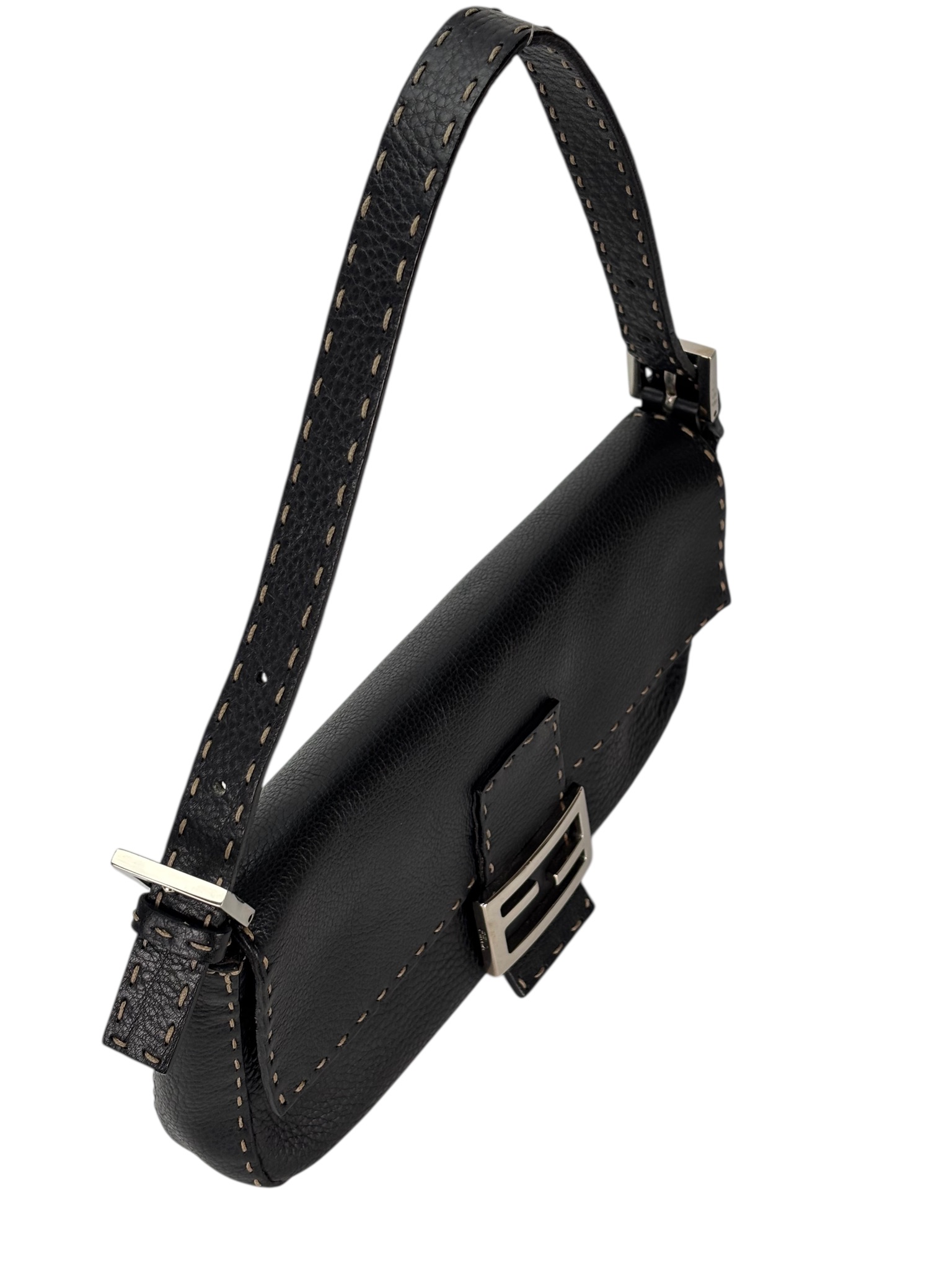 FENDI - Black Leather Selleria Baguette Bag
