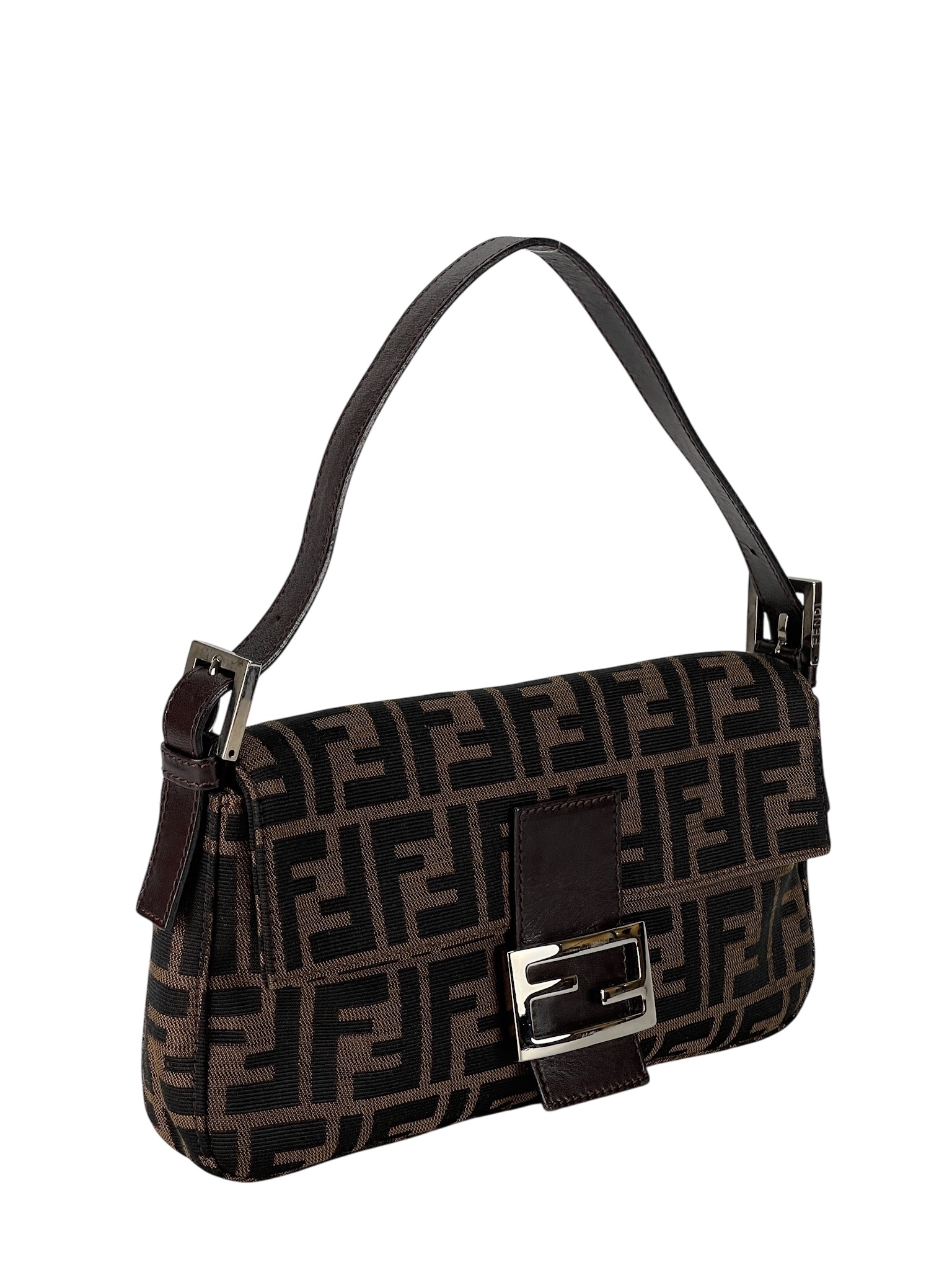 FENDI - Brown Zucca Baguette Handbag Silver Hardware