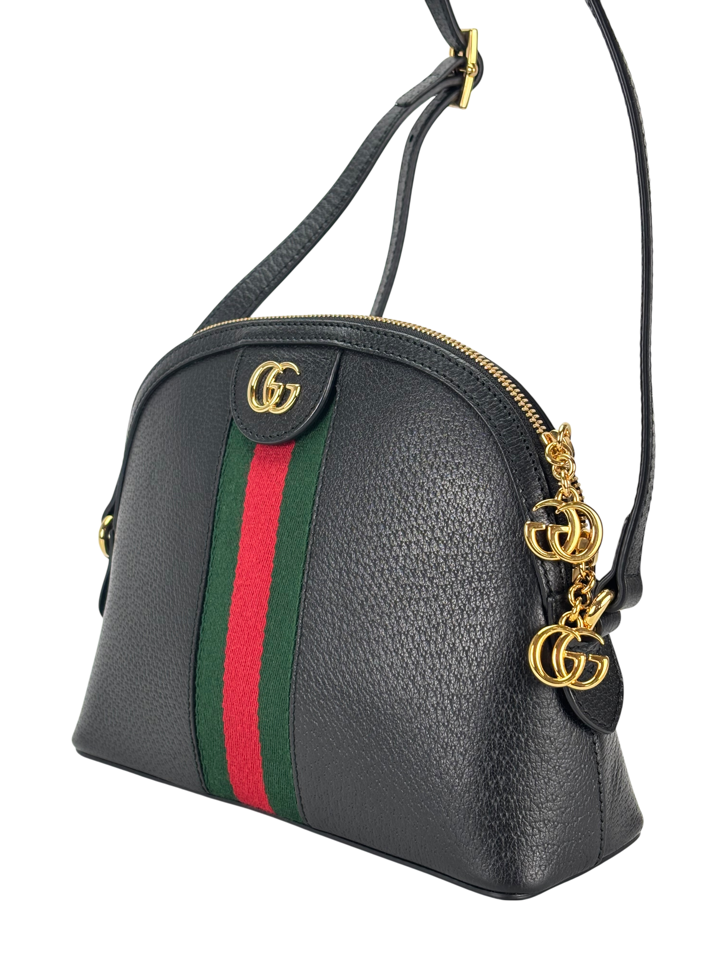 GUCCI - Leather Calfskin GG Web Small Ophidia Dome Shoulder Bag Black