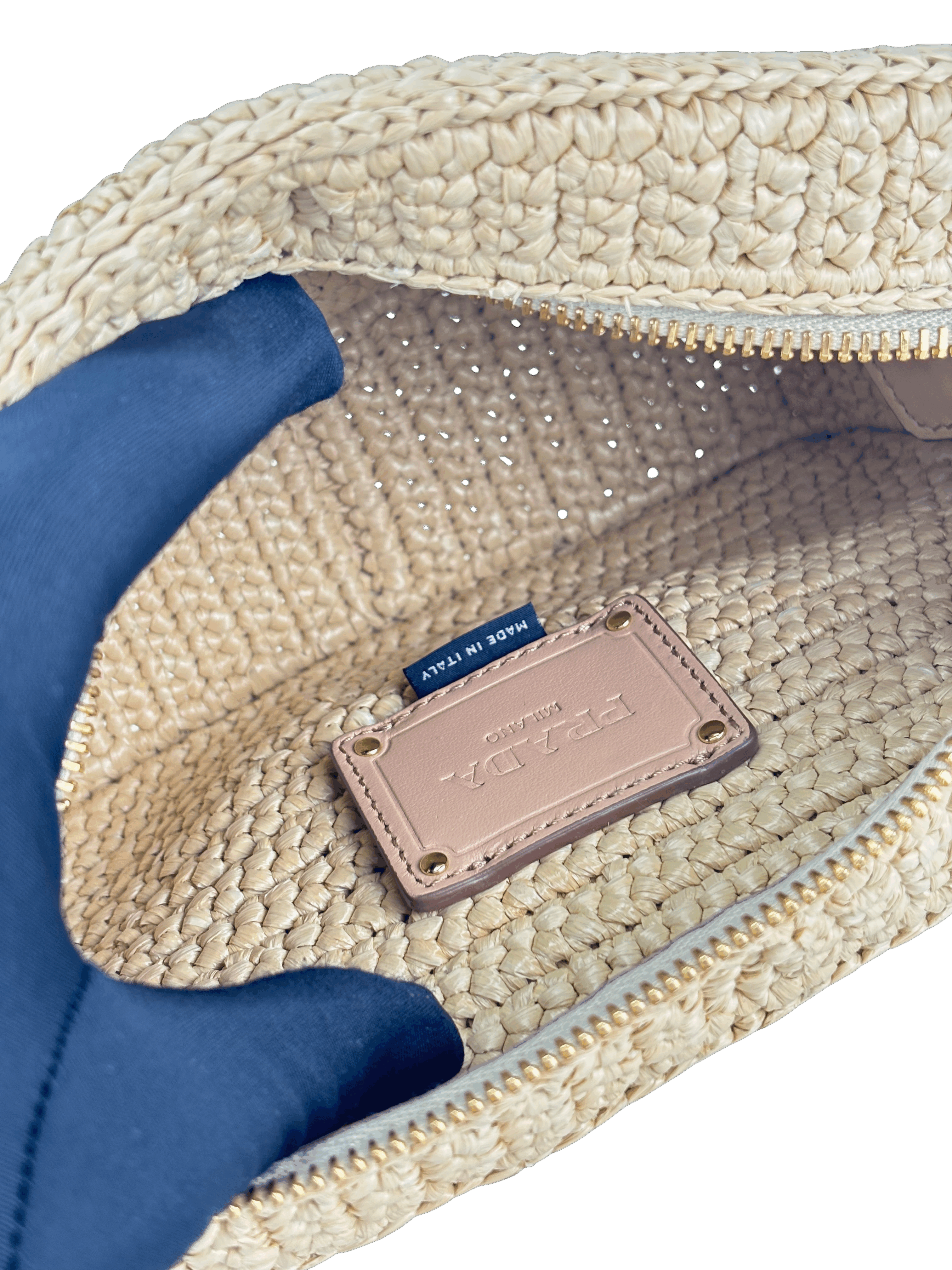 PRADA - Beige Raffia Leather Crossbody Bag