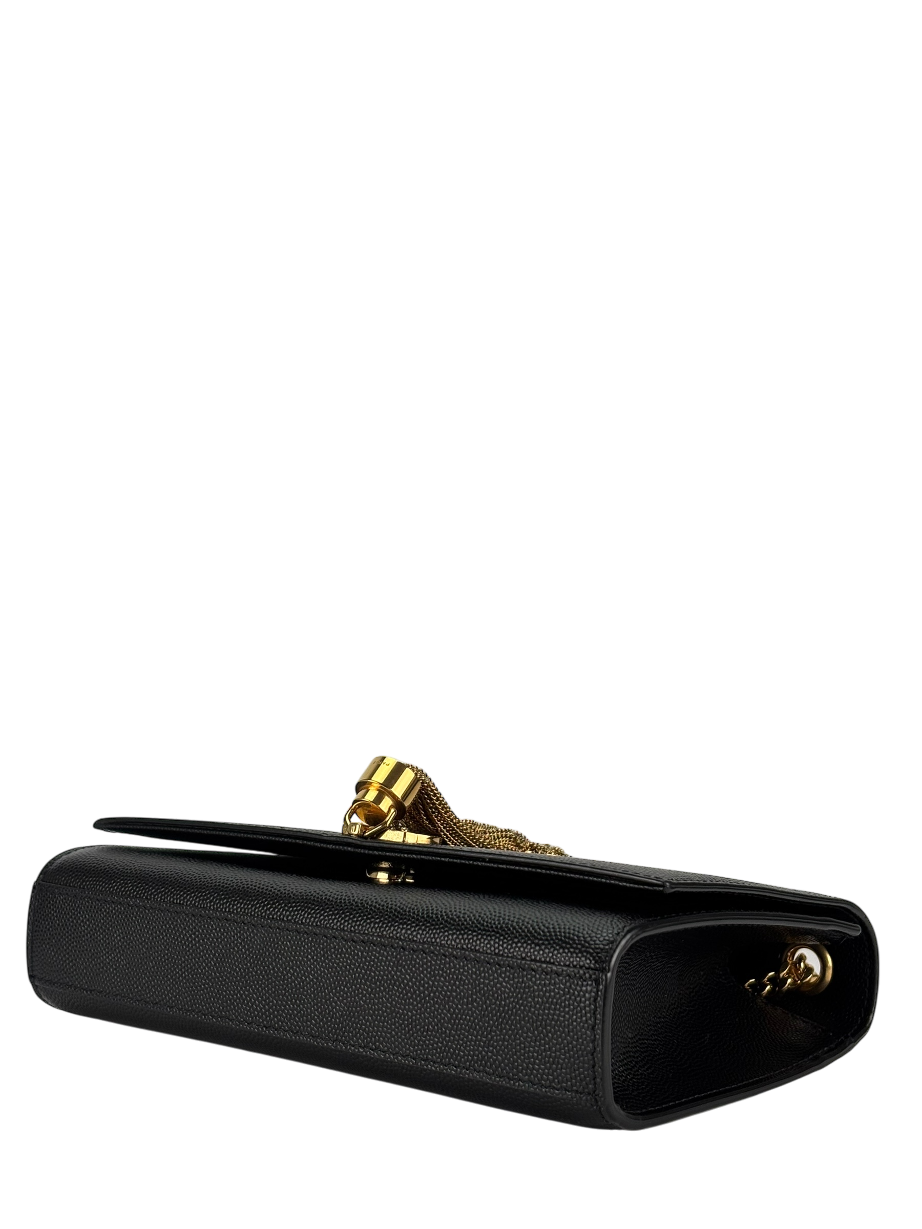 SAINT LAURENT - Black Caviar Classic Kate Tassel Chain Wallet Crossbody Bag