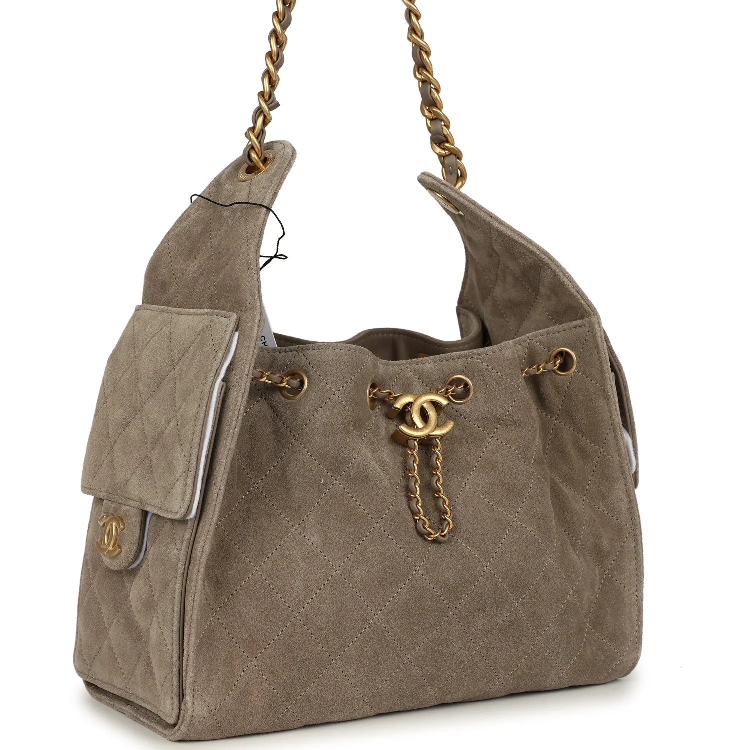 Chanel Small 25 Hobo Bag Dark Grey Suede Antique Gold Hardware