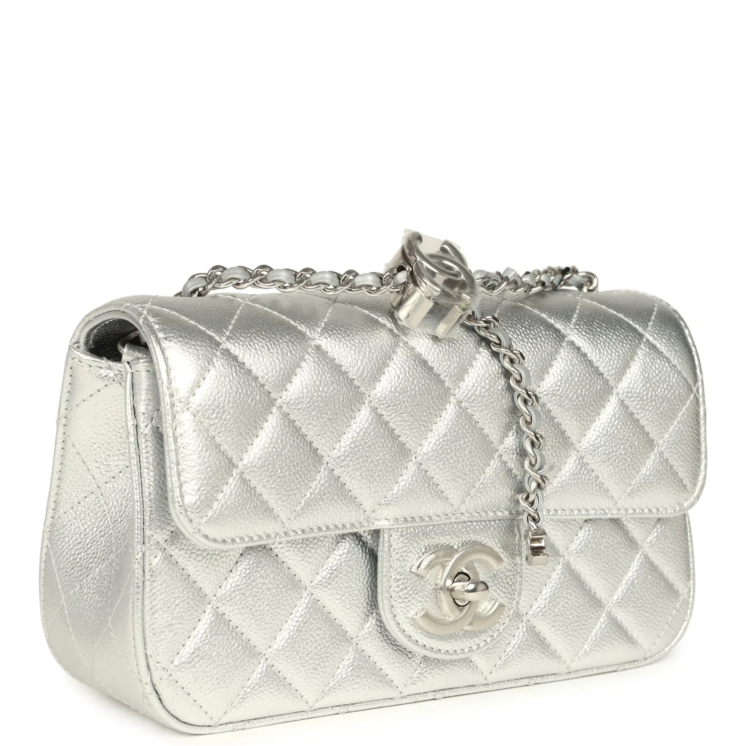 Chanel Mini CC Crush Flap Bag Silver Metallic Caviar Silver Hardware