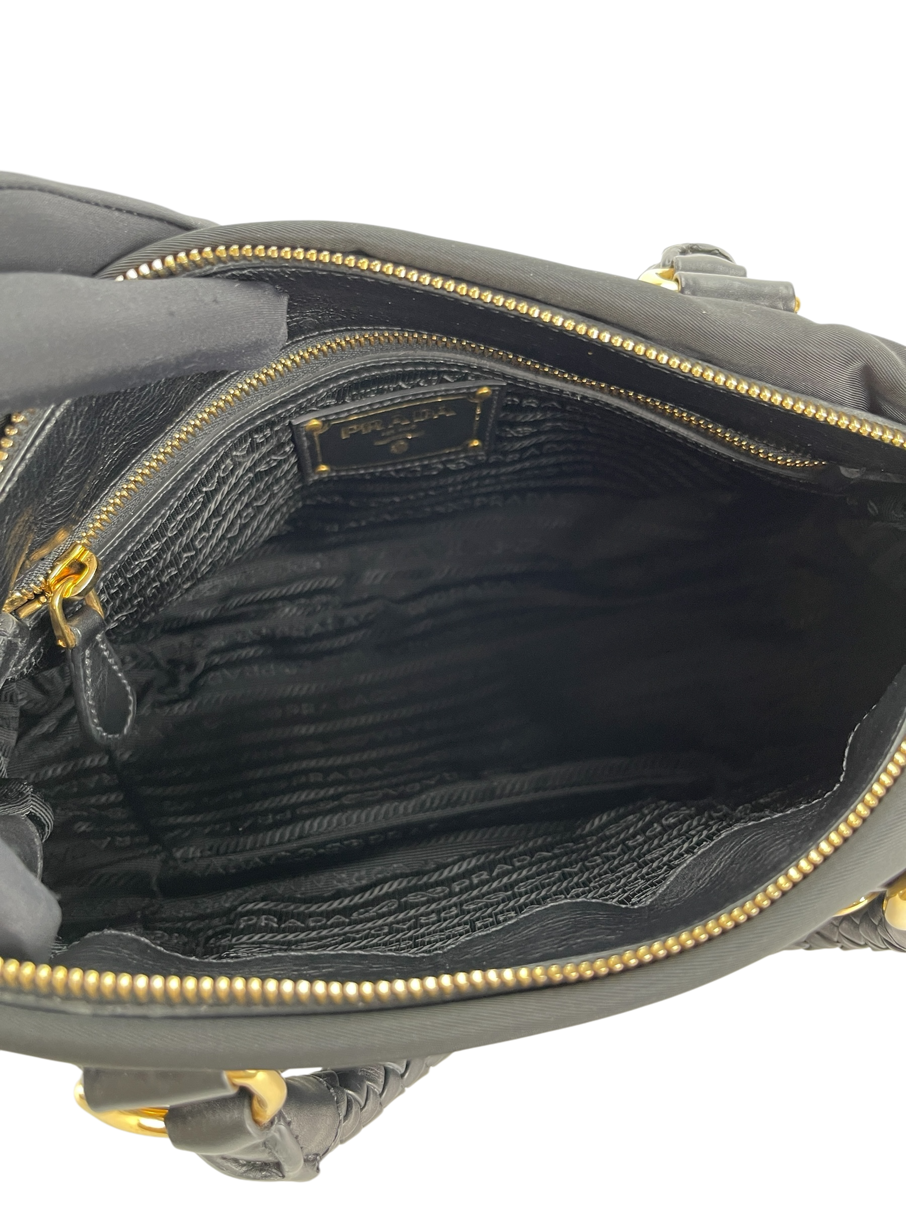 PRADA - Black Tessuto Nylon and Leather Bauletto Bag