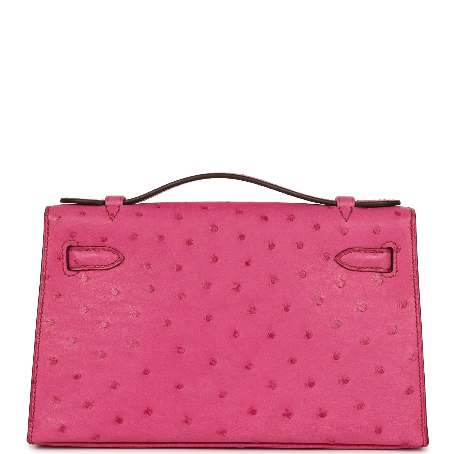 Pre-owned Hermes Kelly Pochette Fuchsia Ostrich Palladium Hardware