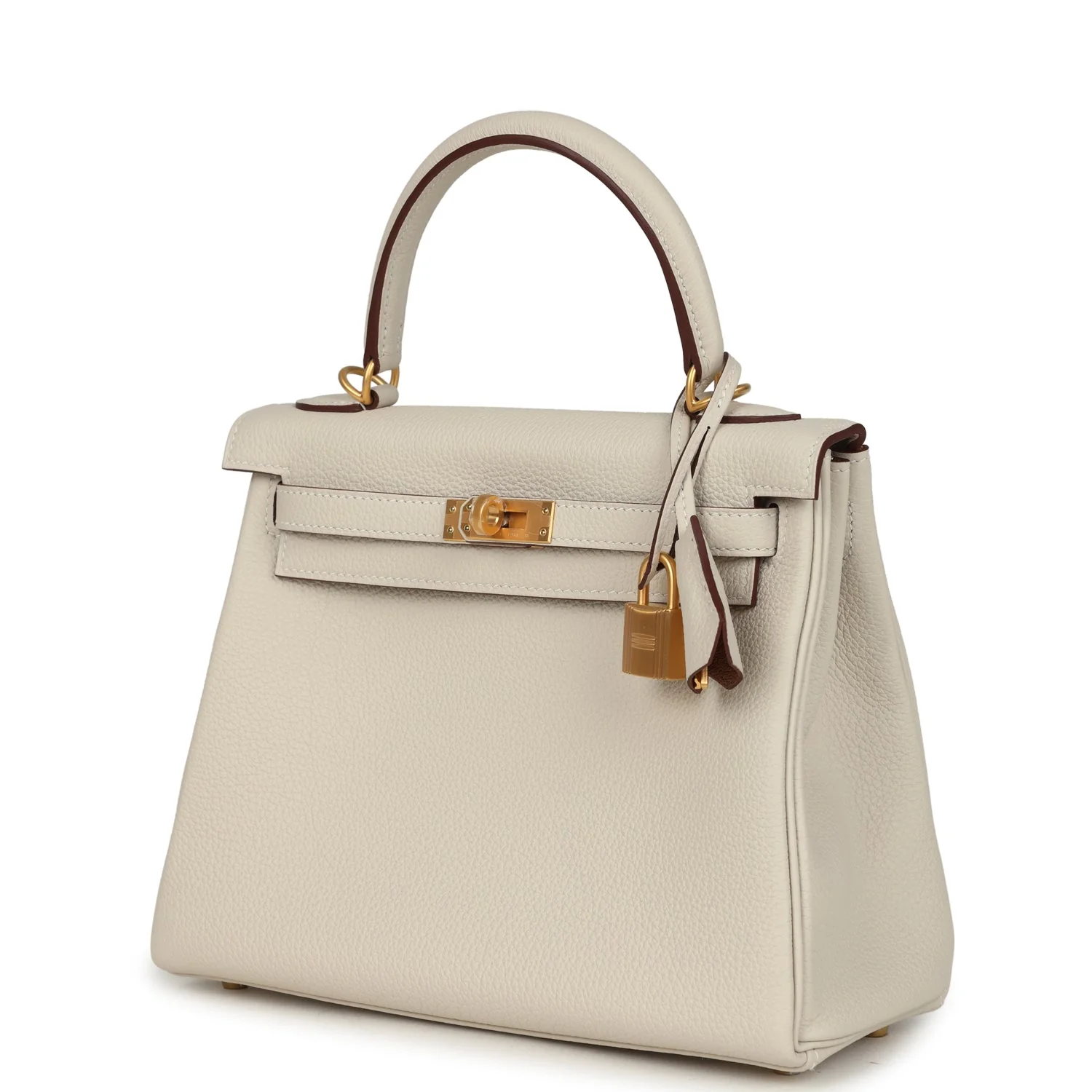 Hermes Special Order (HSS) Kelly Retourne 25 Craie Verso Togo Brushed Gold Hardware