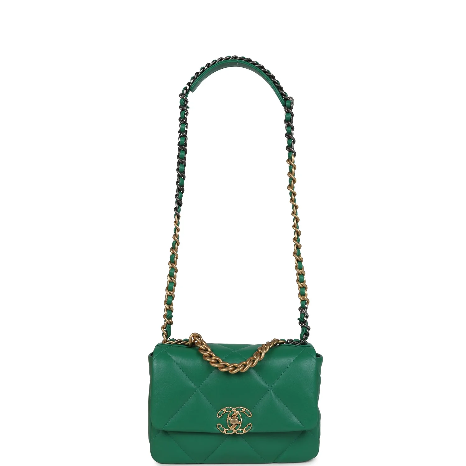 Chanel Medium 19 Flap Green Shiny Lambskin Mixed Metal Hardware