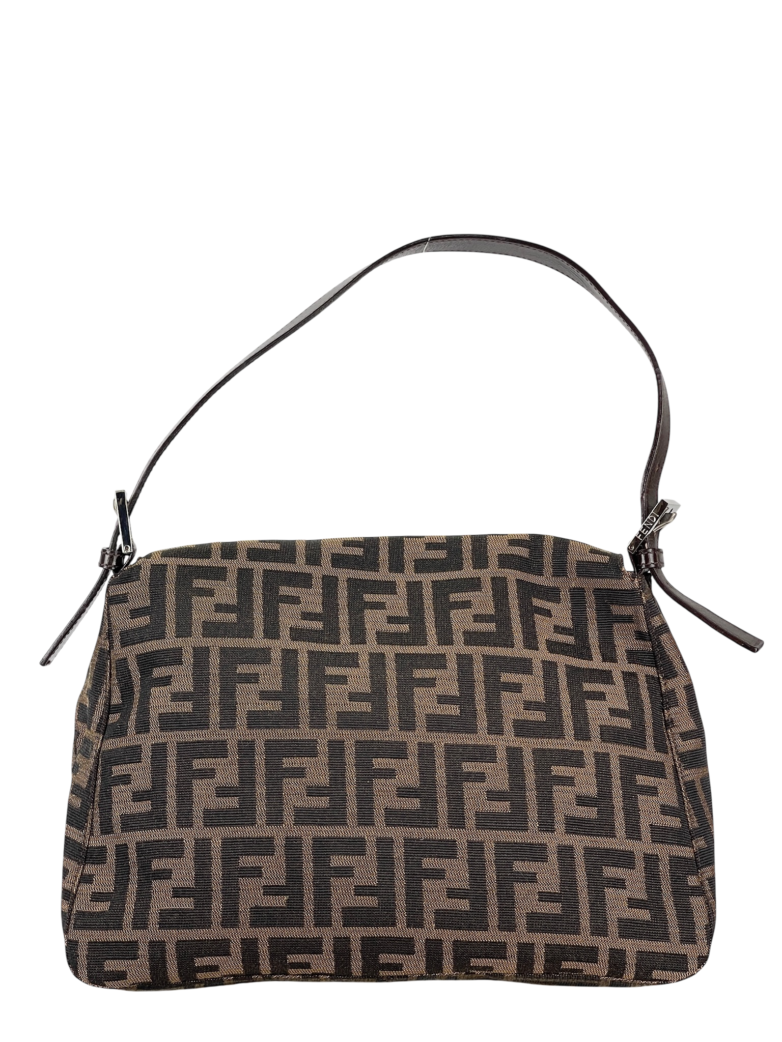 FENDI - Canvas Brown Zucca Mamma Baguette Handbag Silver Hardware