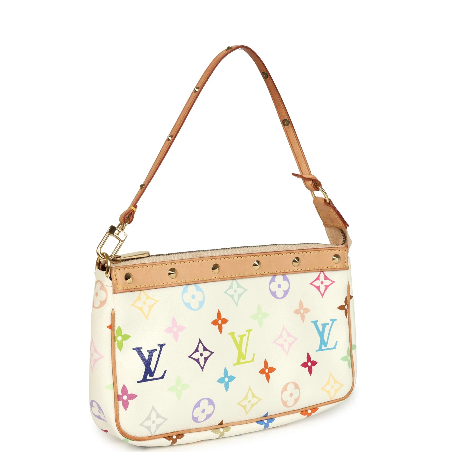 Vintage Louis Vuitton X Takashi Murakami Pochette Accessories White Multicolor Monogram Gold Hardware