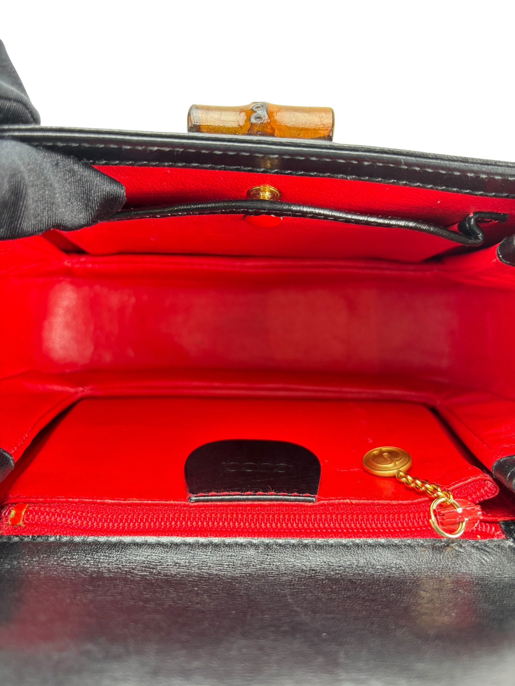 GUCCI - Black Box Leather 2way Small Leather Bamboo Handbag