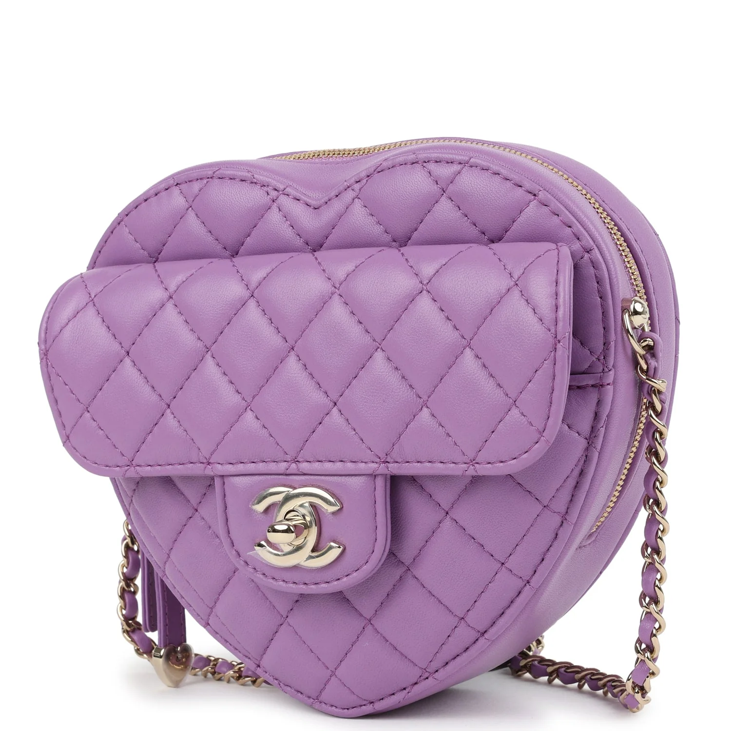 Chanel CC In Love Large Heart Bag with Chain Purple Lambskin Light Gold Hardware