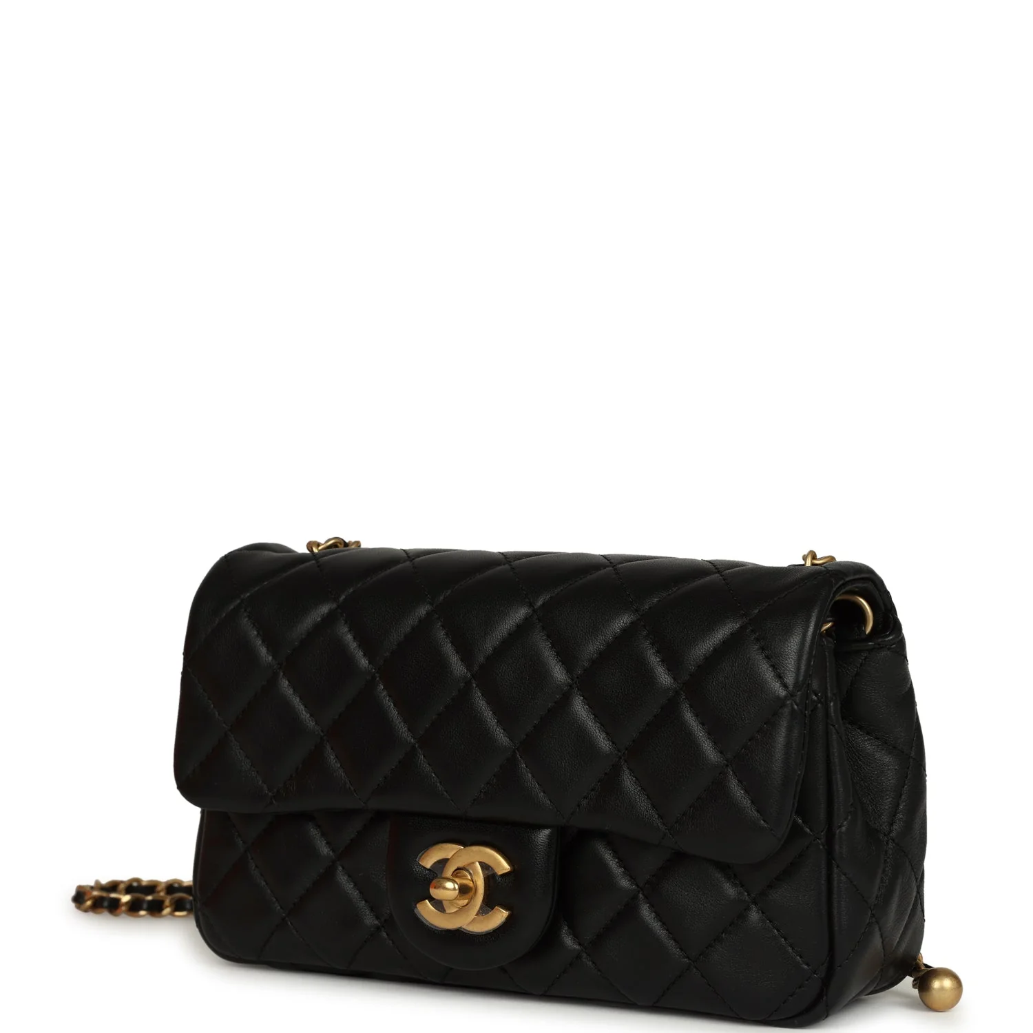 Chanel Mini Pearl Crush Rectangular Flap Bag Black Lambskin Brushed Gold Hardware