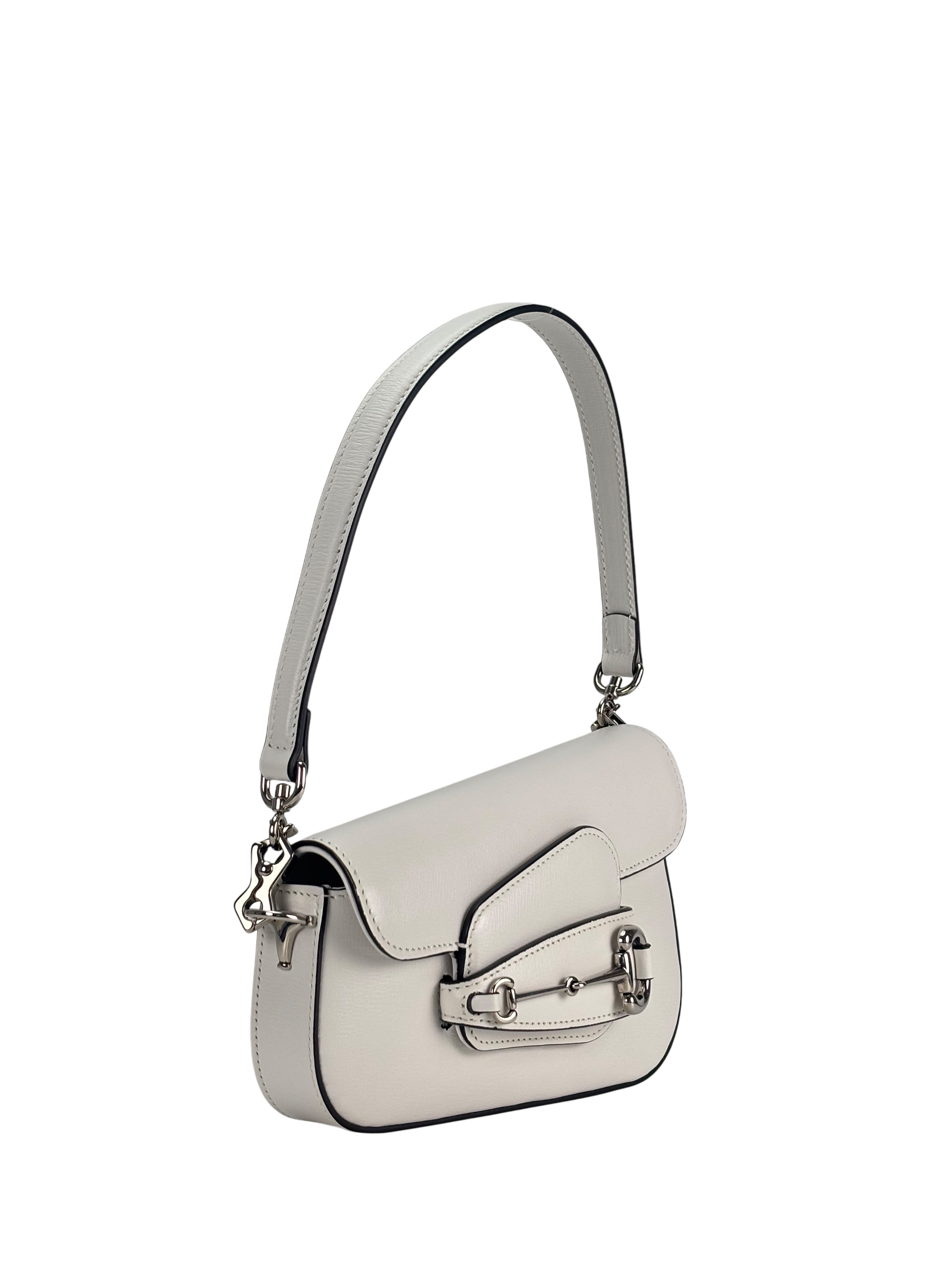 GUCCI - White Horsebit Leather 2-Way Shoulder Bag