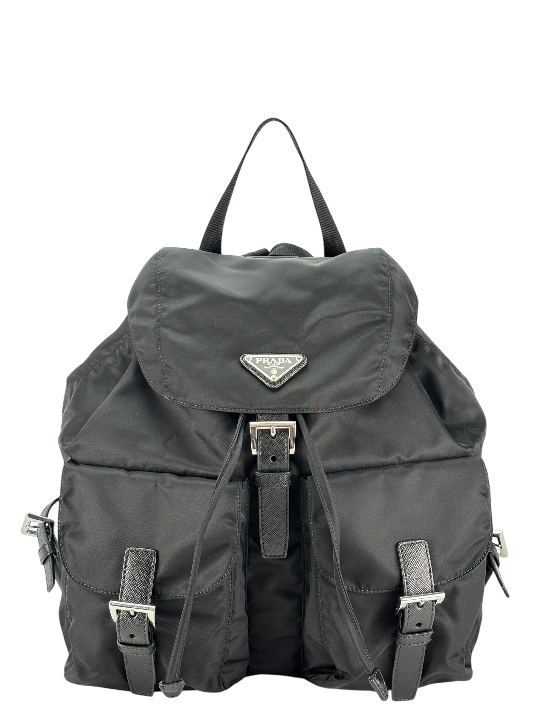 PRADA - Tessuto Nylon Soft Calfskin Medium Backpack Black