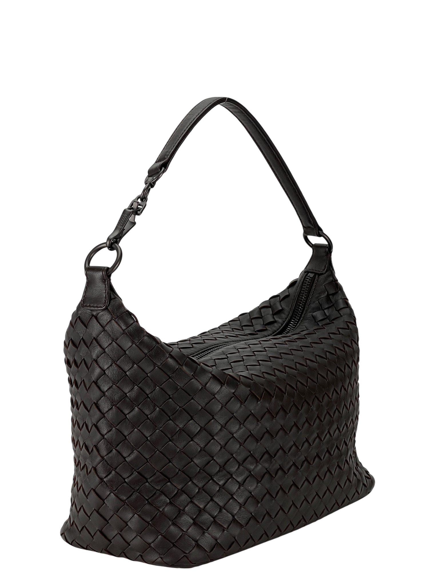 BOTTEGA VENETA - Zip Hobo Intrecciato Nappa Brown Calfskin