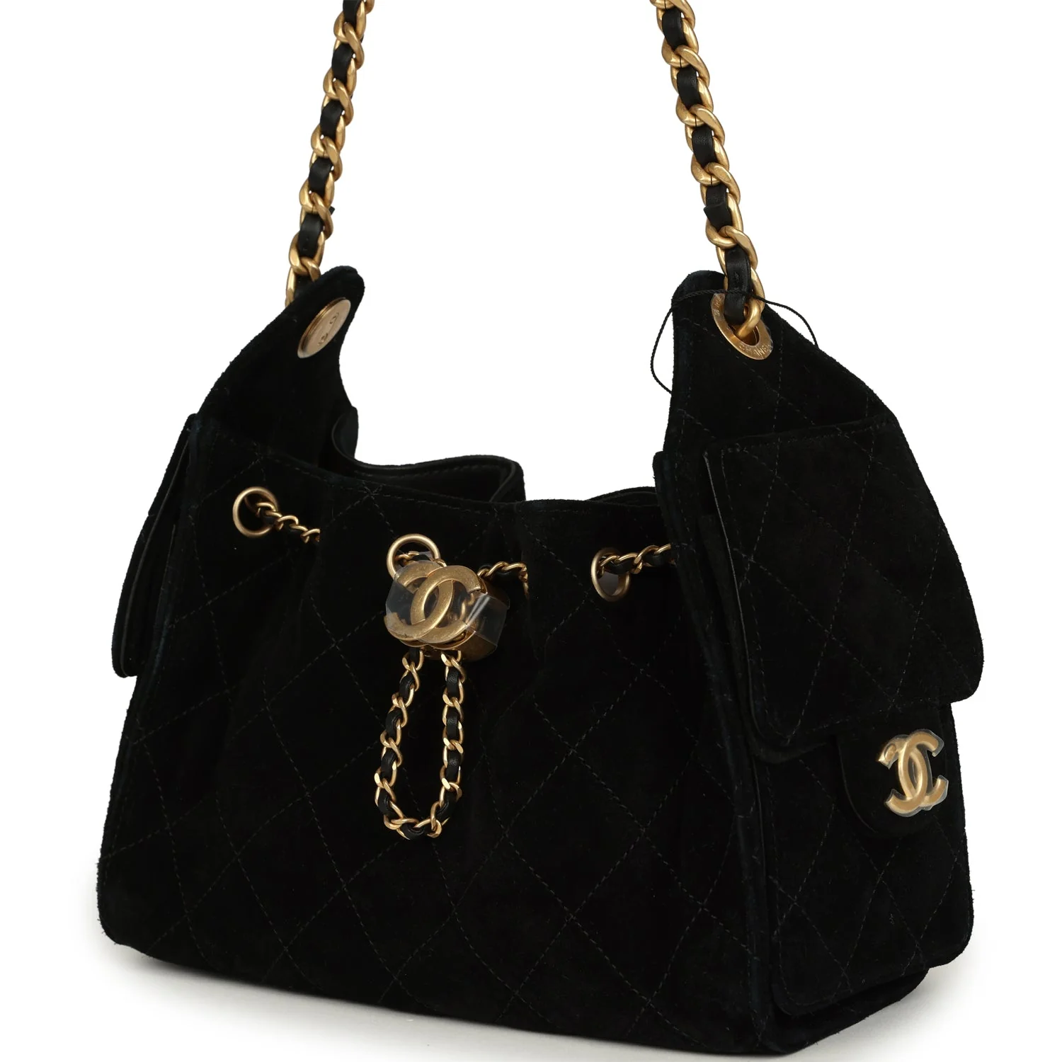 Chanel Mini 25 Hobo Bag Black Suede Antique Gold Hardware