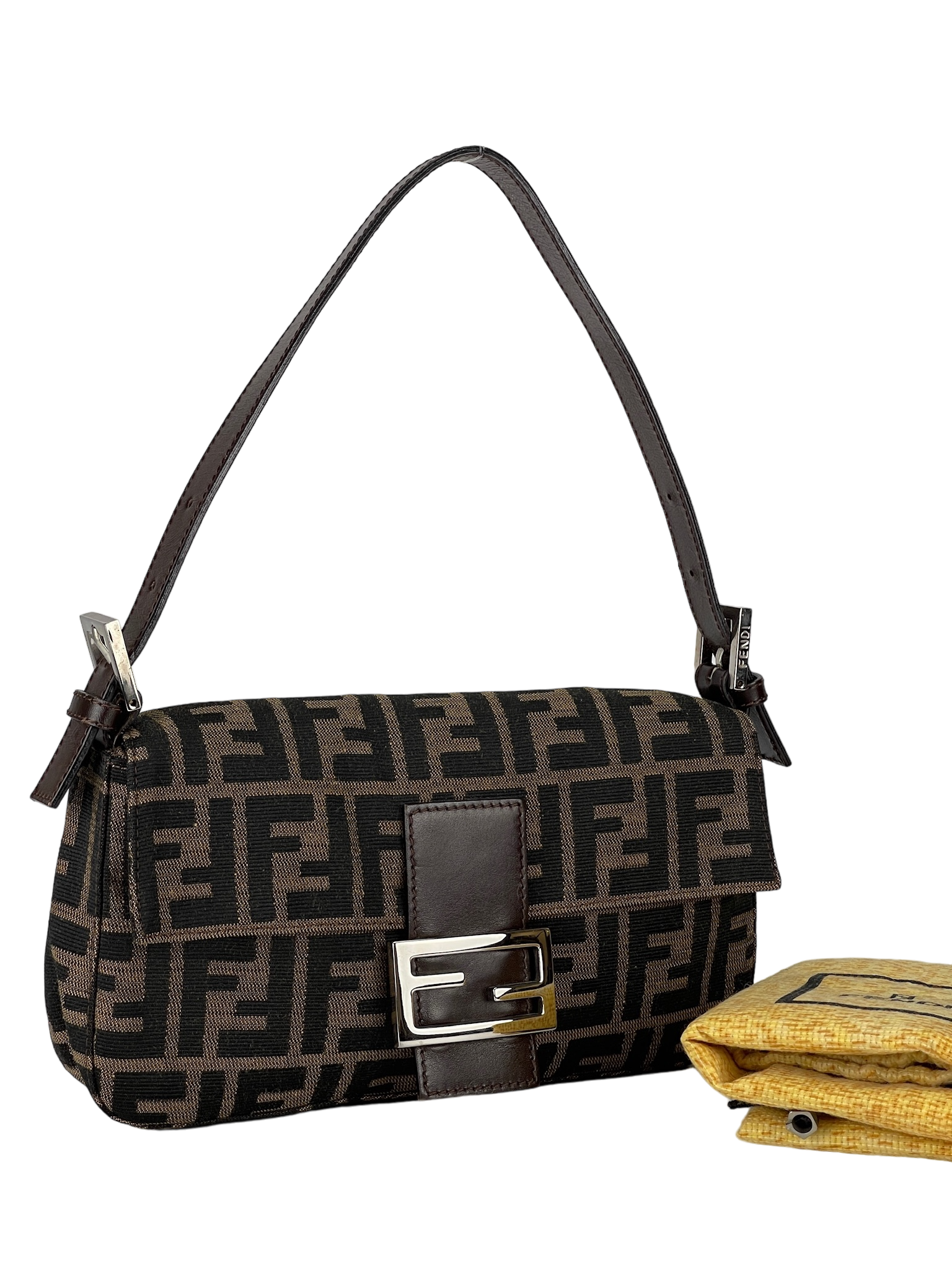 FENDI - Brown Zucca Baguette Handbag Silver Hardware