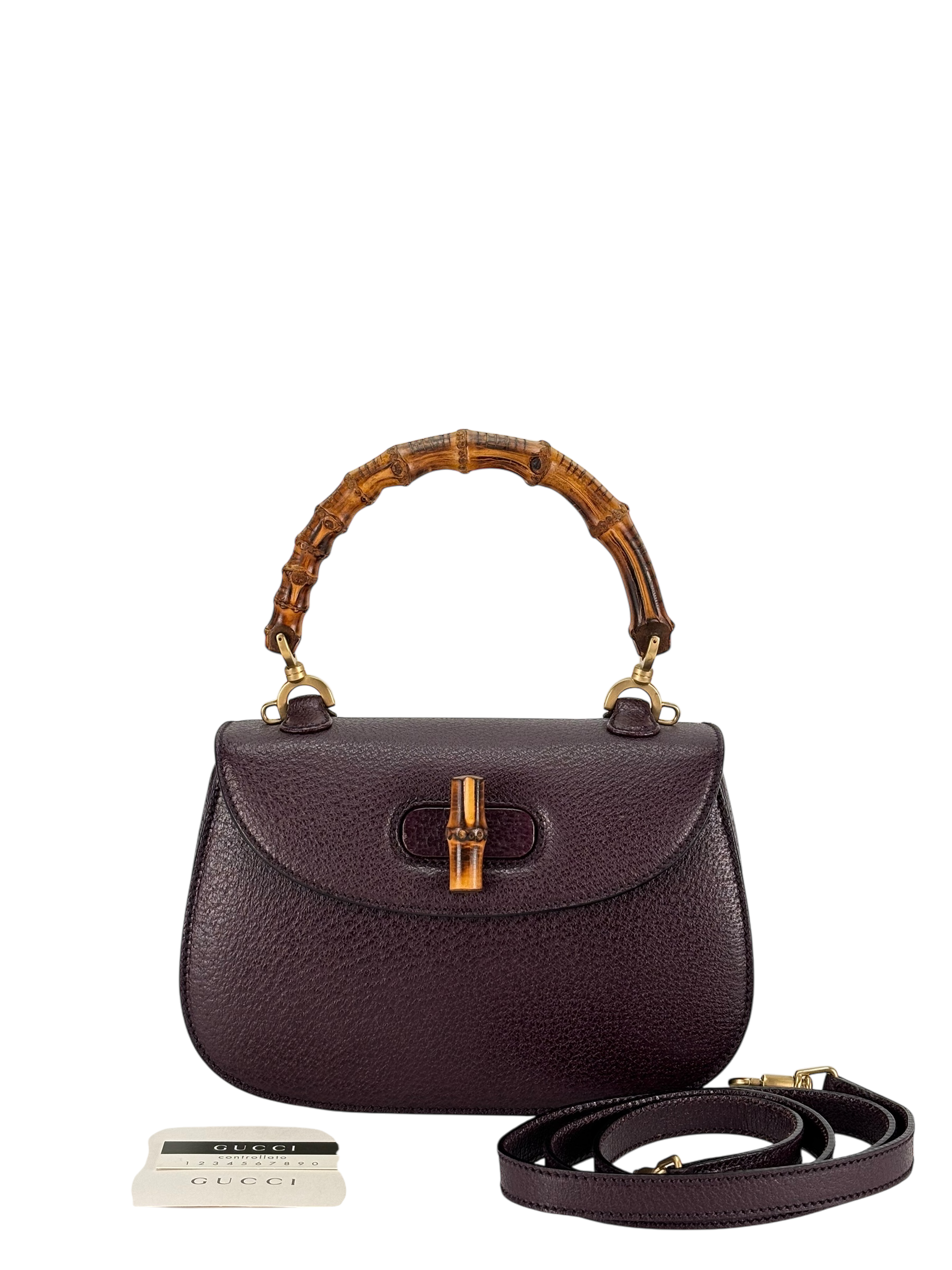 GUCCI - Purple Calfskin Bamboo Hand Bag
