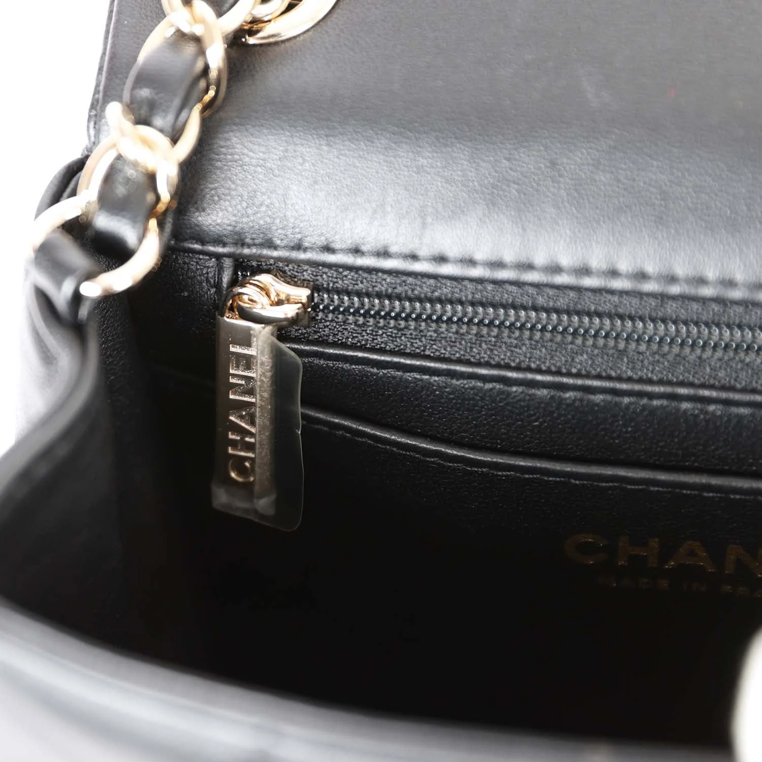 Chanel Monaco Mini Square Flap Bag Black Lambskin Light Gold Hardware