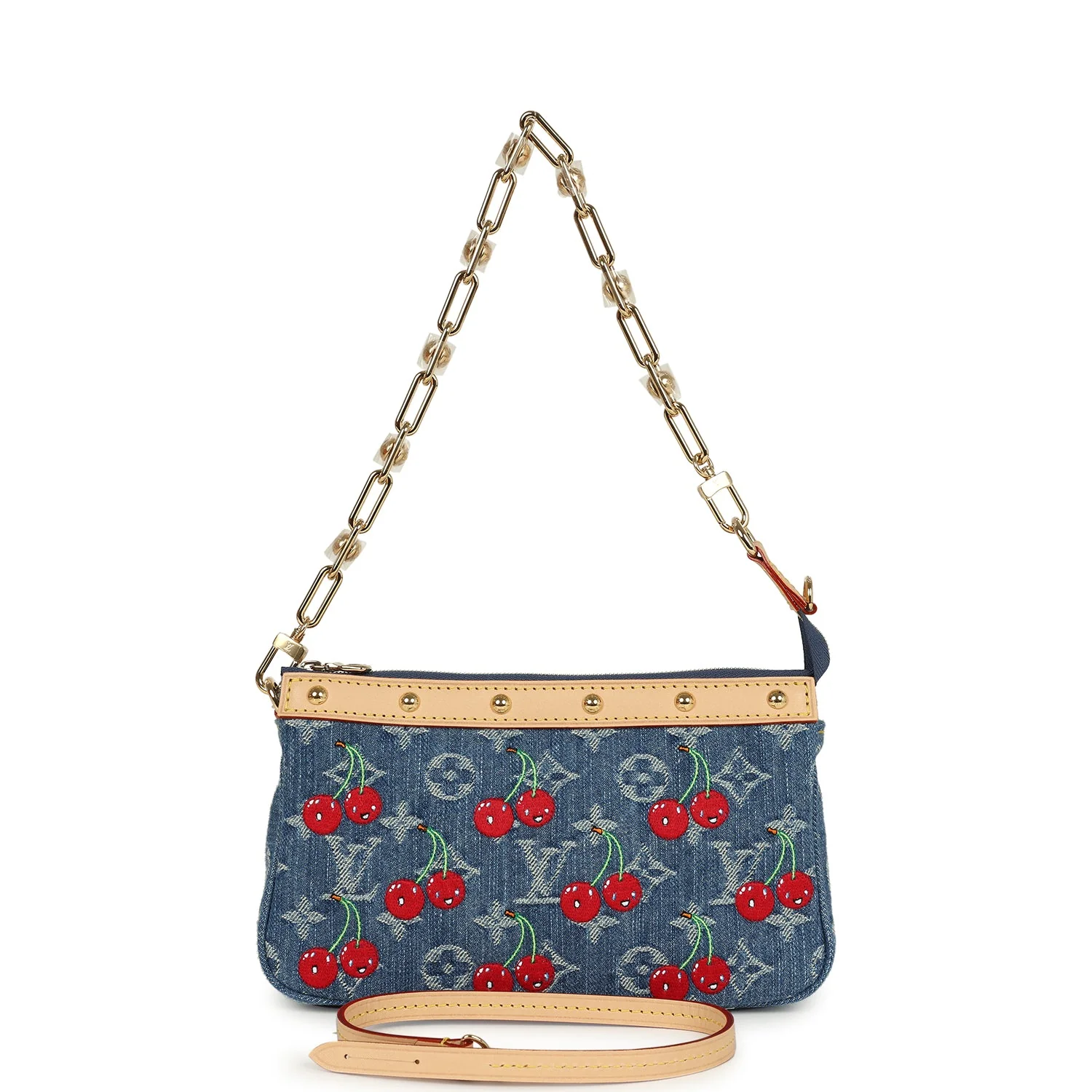 Louis Vuitton X Takashi Murakami Cherry Pochette Accessories Denim Monogram Gold Hardware