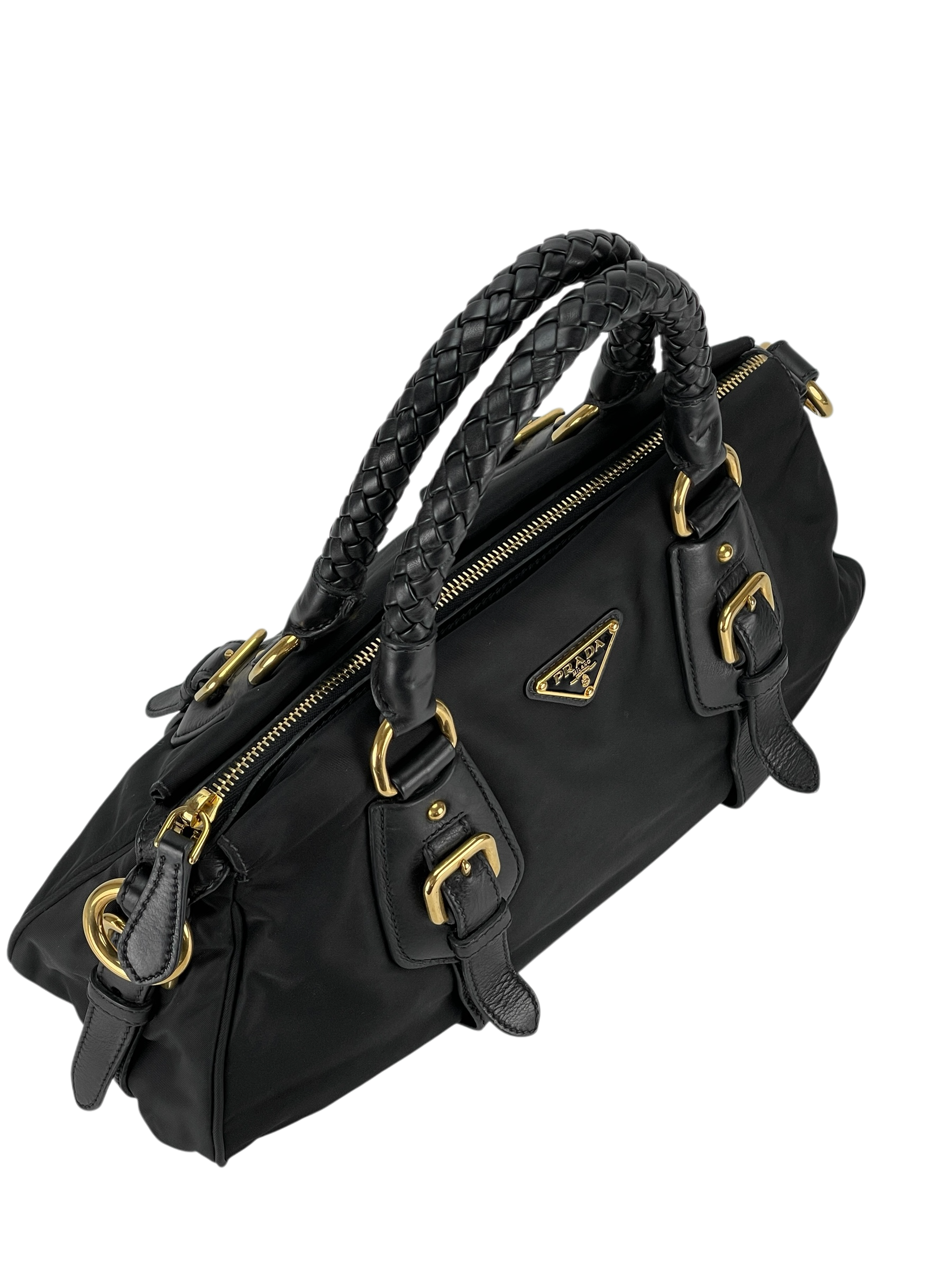 PRADA - Black Tessuto Nylon and Leather Bauletto Bag