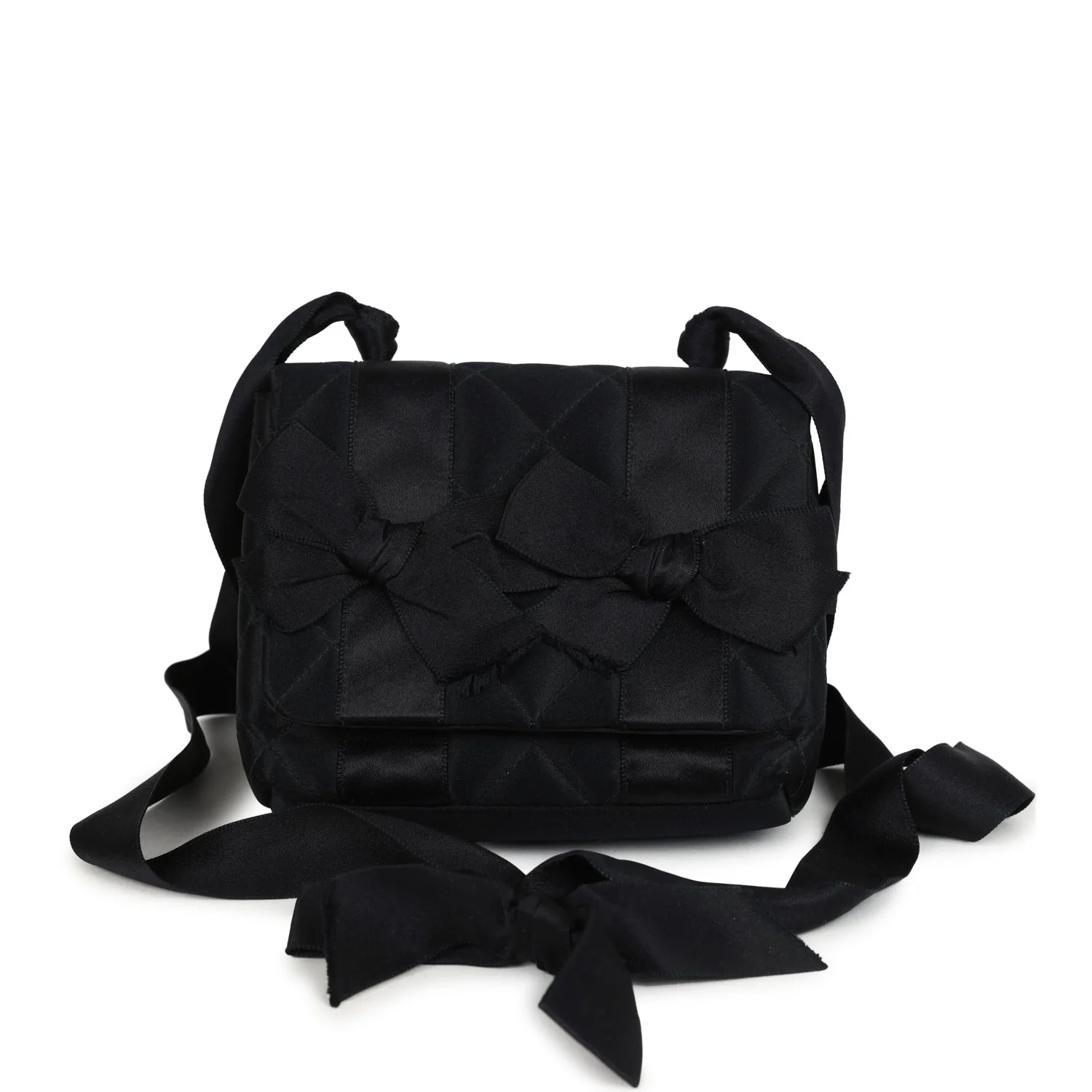 Vintage Chanel Mini Bow Shoulder Bag Black Satin Gold Hardware