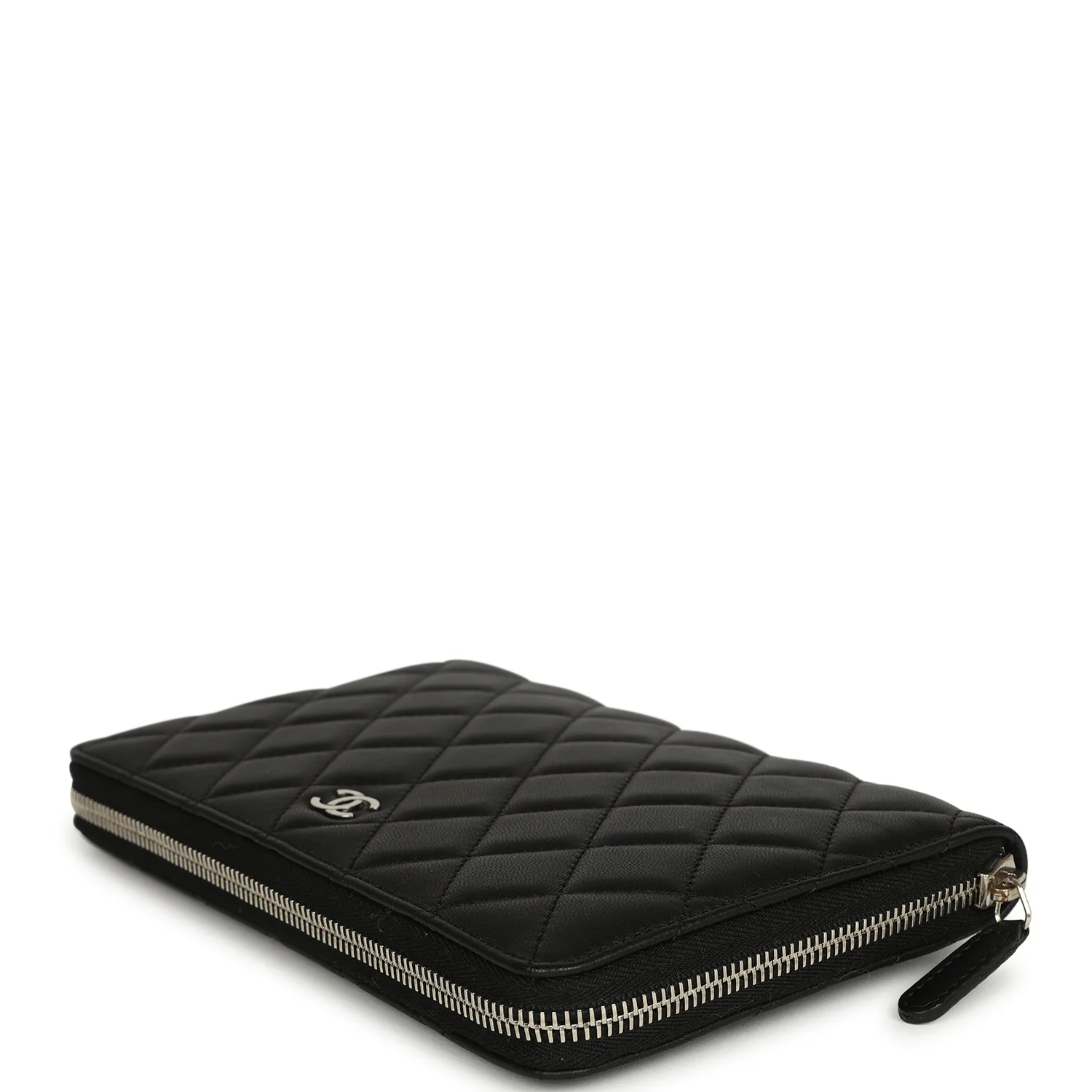 Chanel Classic Organizer Zip Wallet Black Lambskin Silver Hardware
