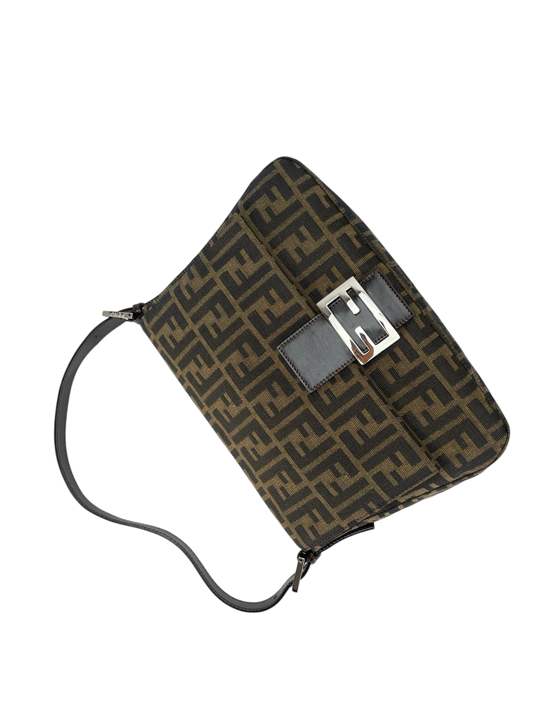 FENDI - Brown Zucca Mamma Baguette Handbag Silver Hardware