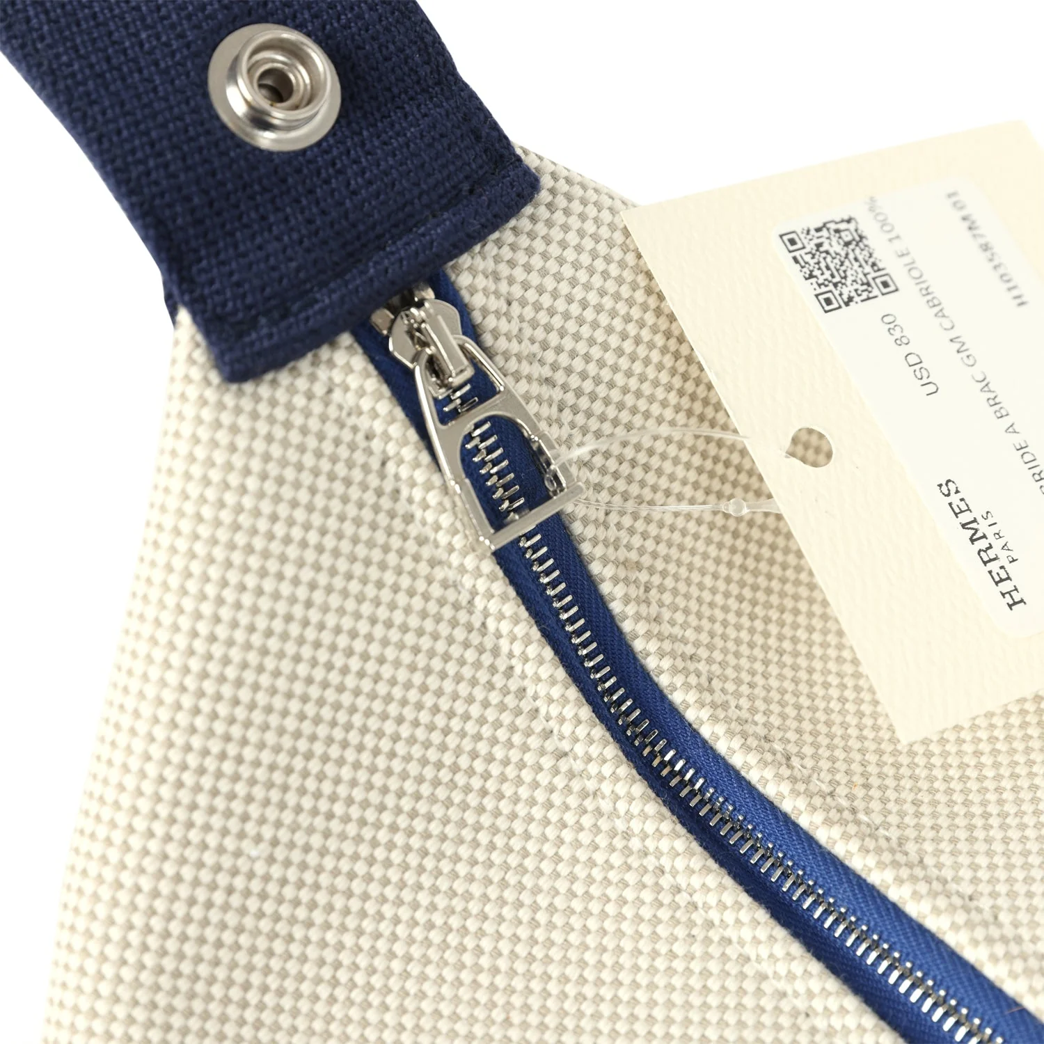 Hermes Bride A Brac Cabriole GM Gris Perle and Bleu Canvas Palladium Hardware