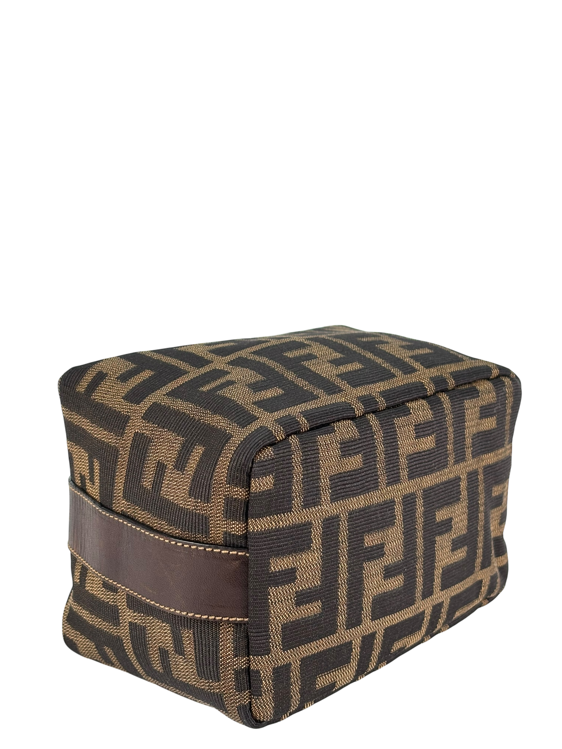 FENDI - Brown Canvas Zucca Vanity Cosmetic Pouch Auth Handbag