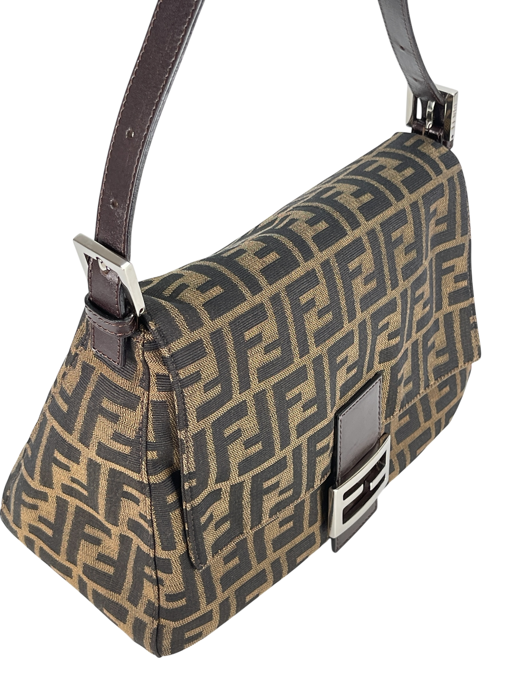 FENDI - Brown Zucca Mamma Baguette Handbag Silver Hardware