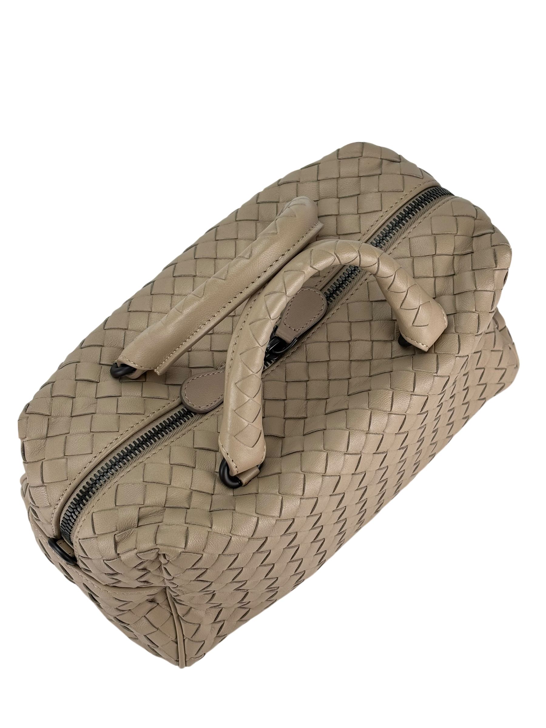 BOTTEGA VENETA - Beige Veneta Intrecciato Leather Boston Bag