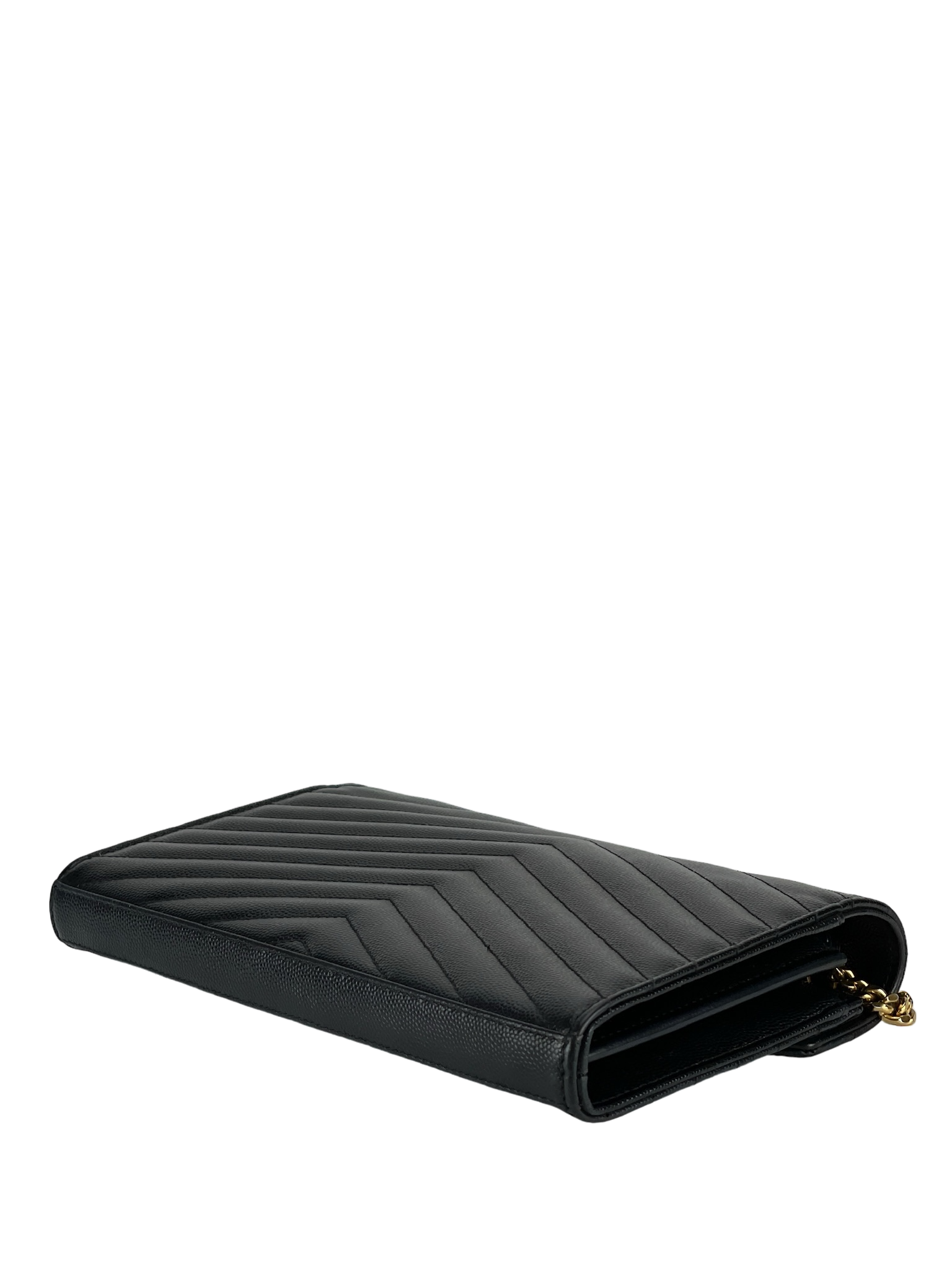 SAINT LAURENT - Grain De Poudre Matelasse Chevron Monogram Chain Wallet