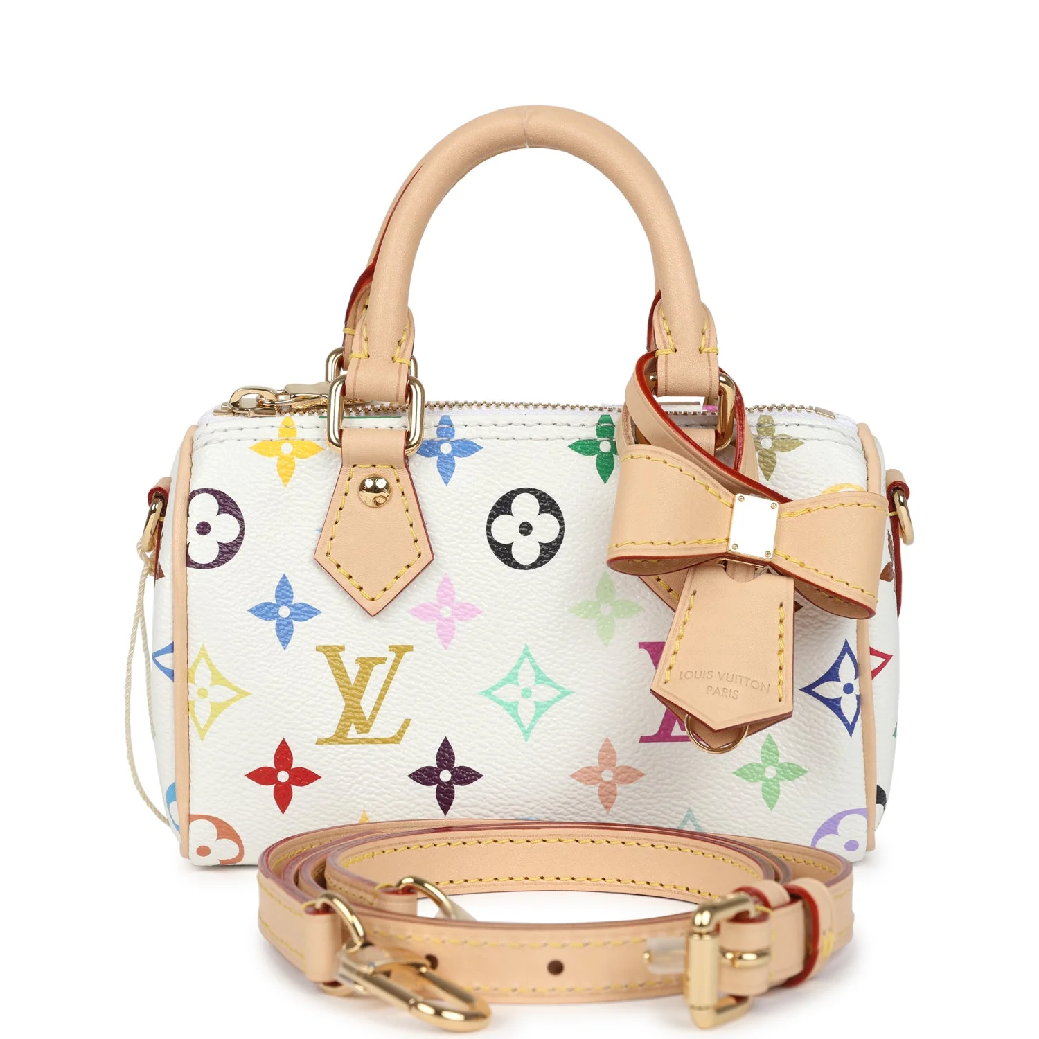 Louis Vuitton X Murakami Nano Speedy Bag White Multicolor Monogram Gold Hardware