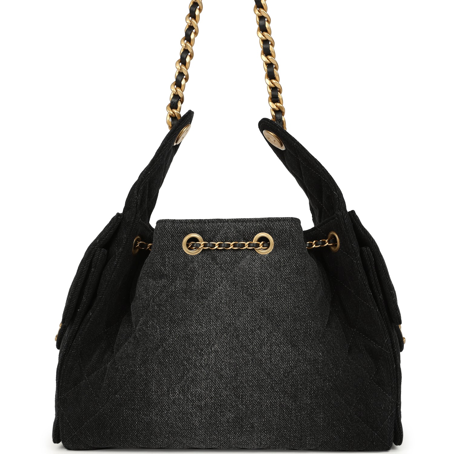 Chanel Small 25 Hobo Bag Black Washed Denim Antique Gold Hardware