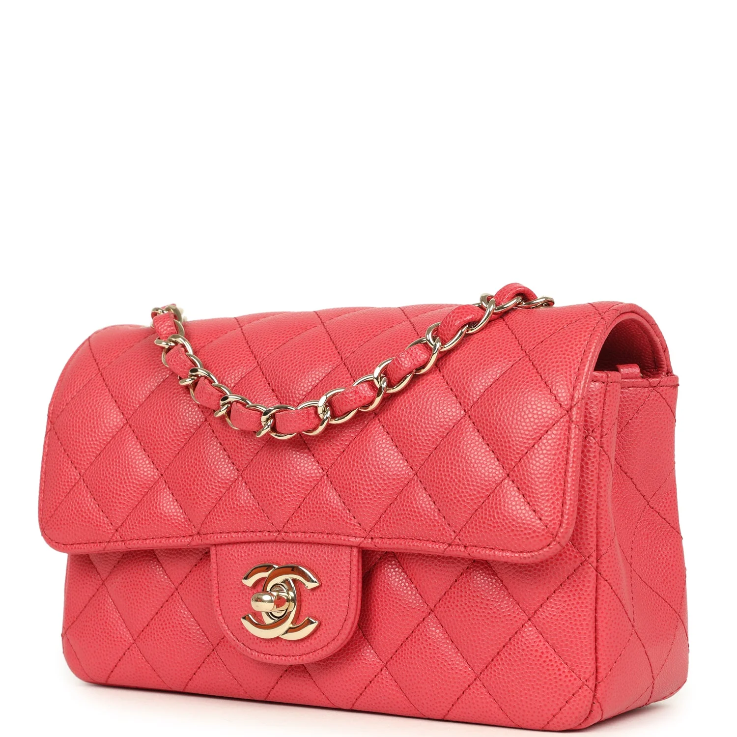 Pre-owned Chanel Mini Classic Rectangular Flap Bag Dark Pink Caviar Light Gold Hardware