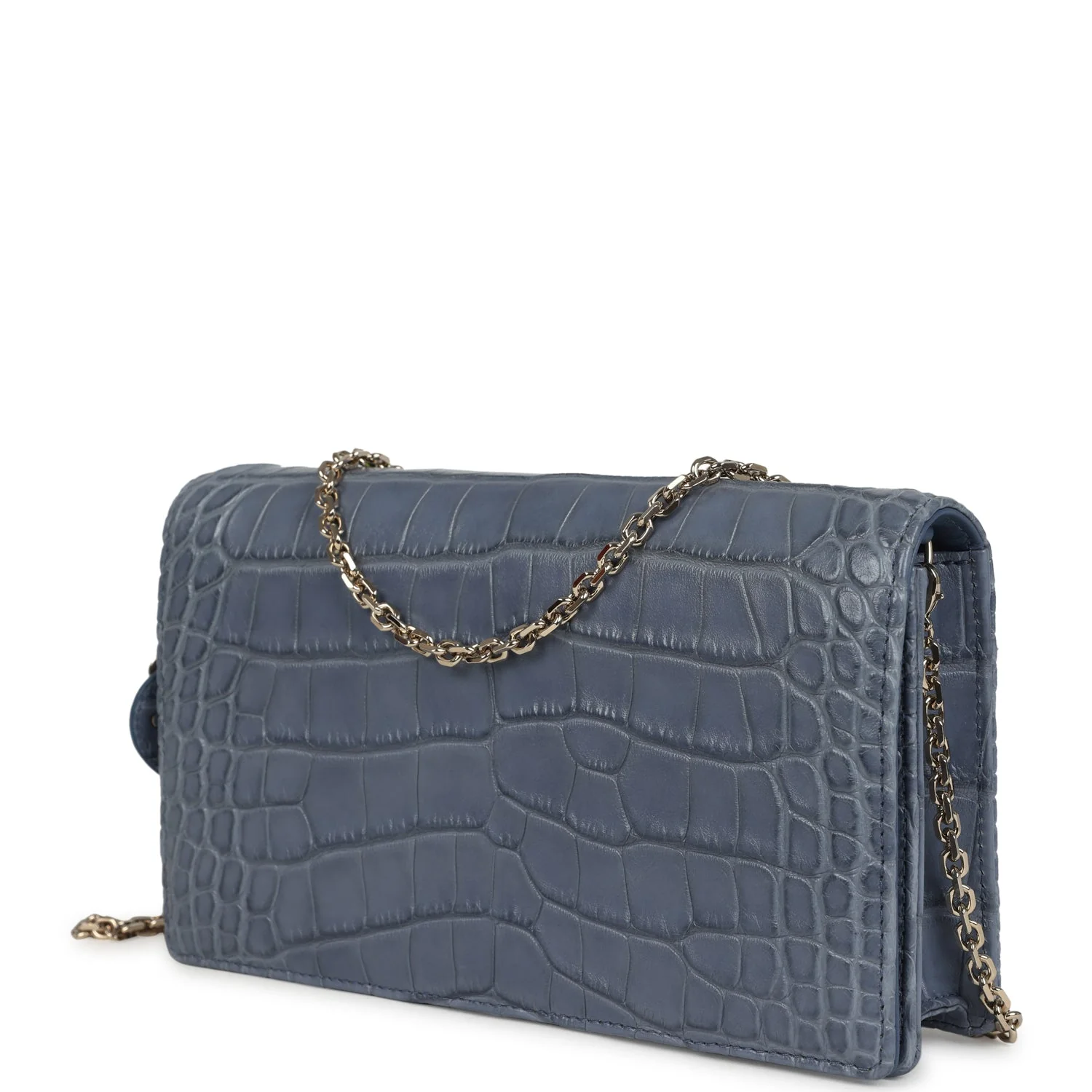 Christian Dior Convertible Clutch Bag Blue Alligator Light Gold Hardware