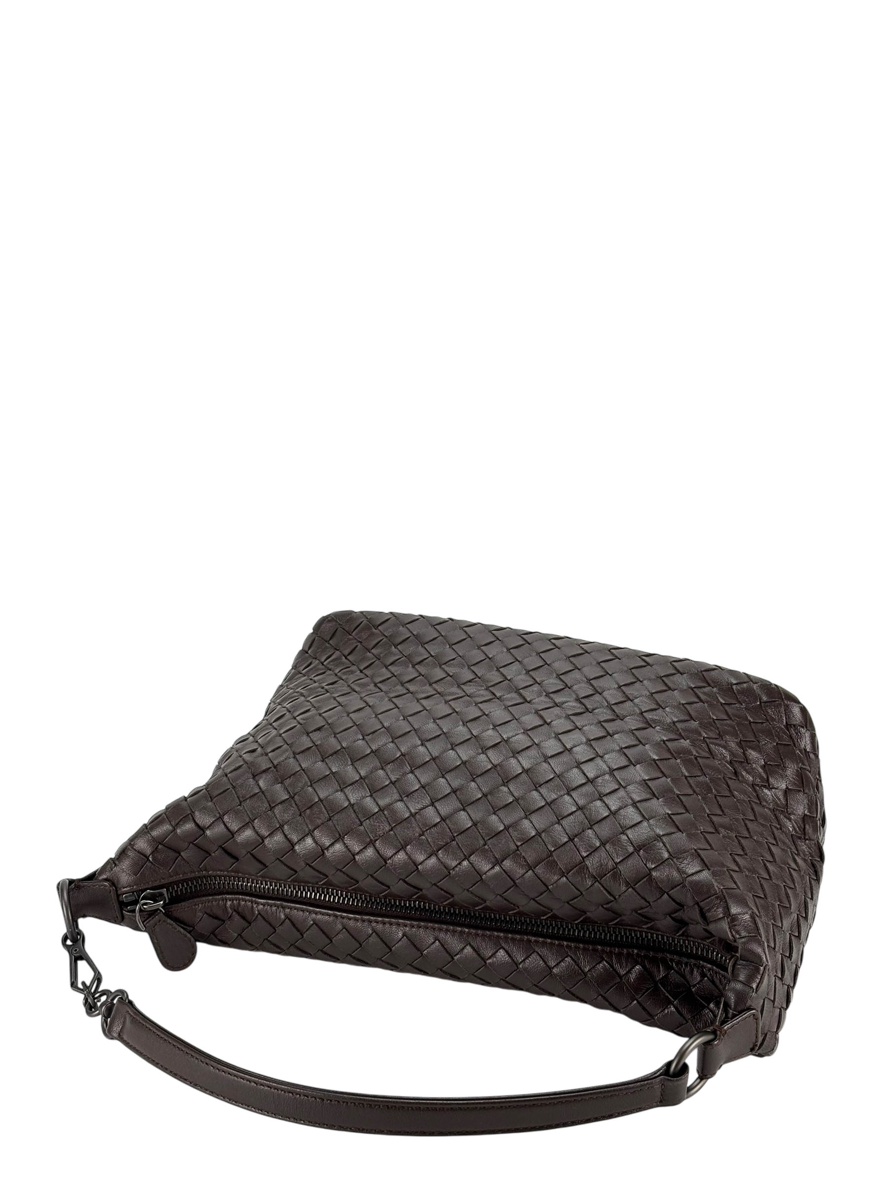 BOTTEGA VENETA - Zip Hobo Intrecciato Nappa Brown Lambskin