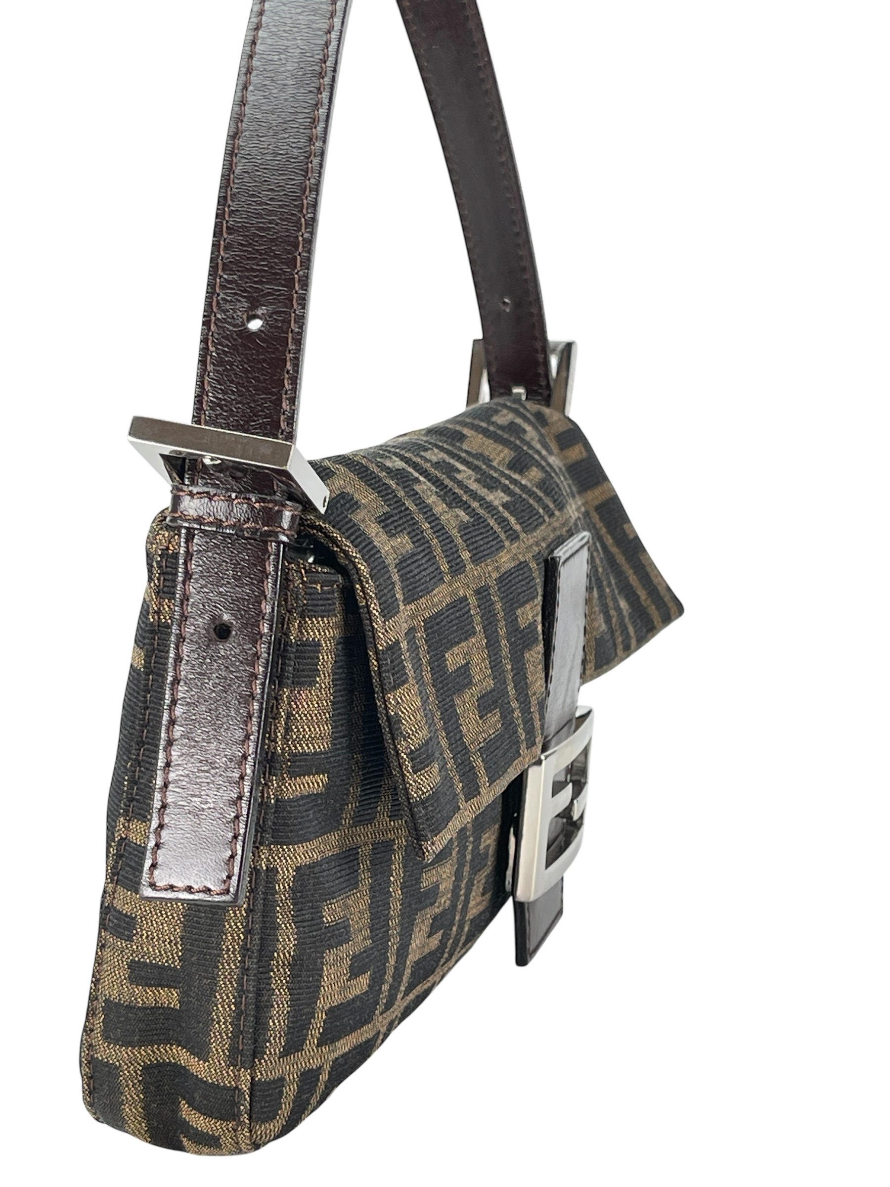 FENDI - Brown Canvas  Zucca Baguette Hand Bag