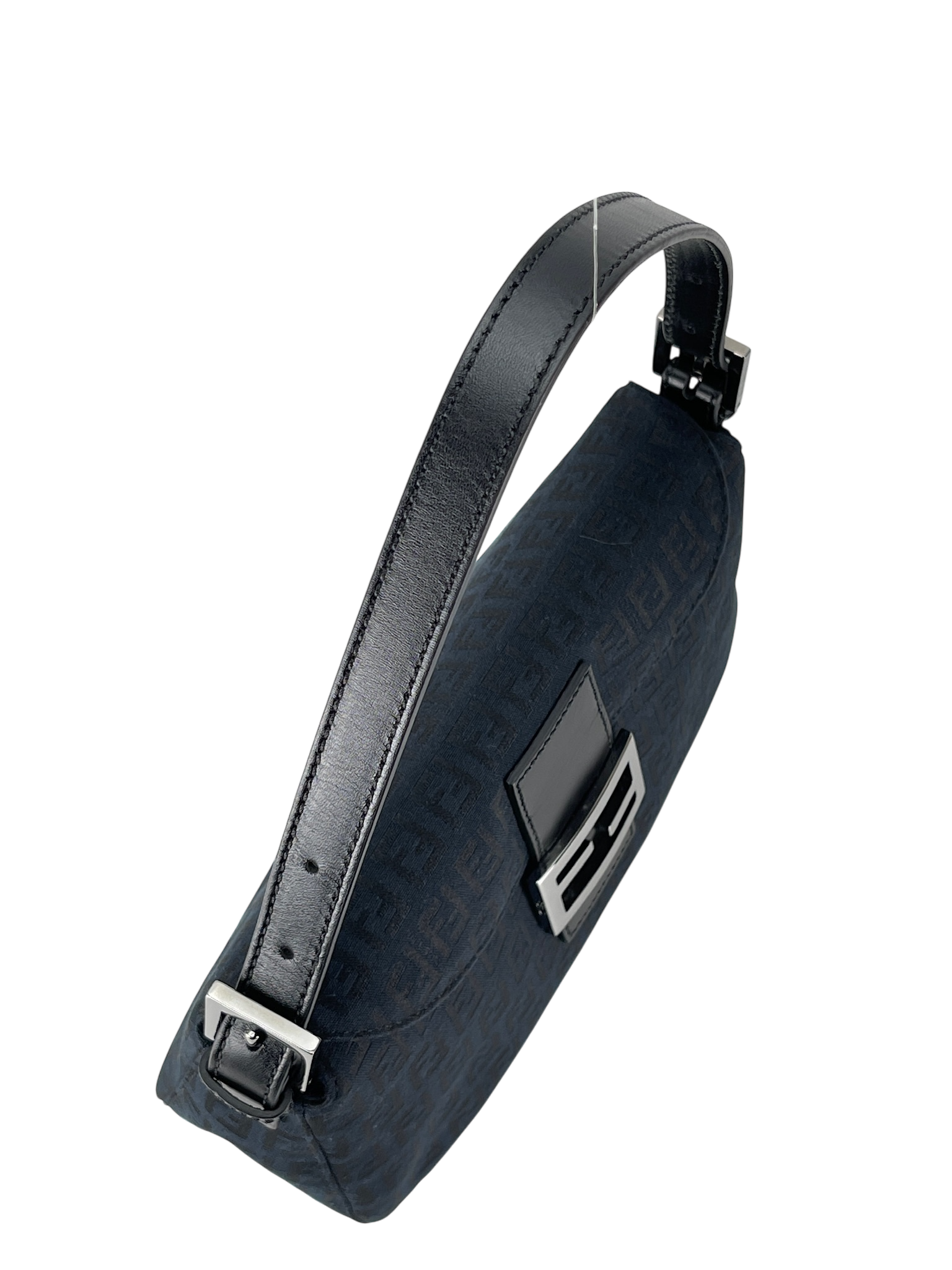 FENDI - Black Canvas Zucca Shoulder Bag Silver Hardware