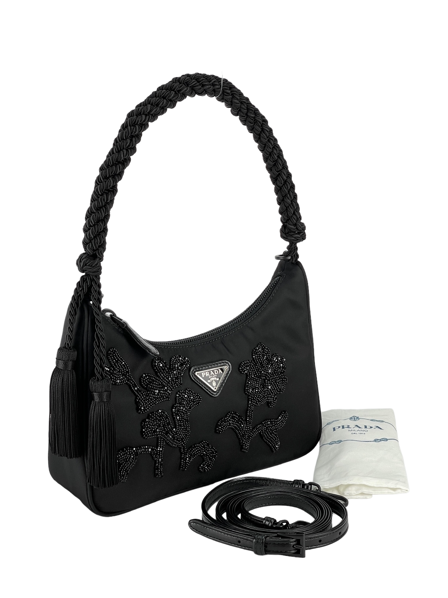 PRADA - Black 2way Nylon Hobo Bag