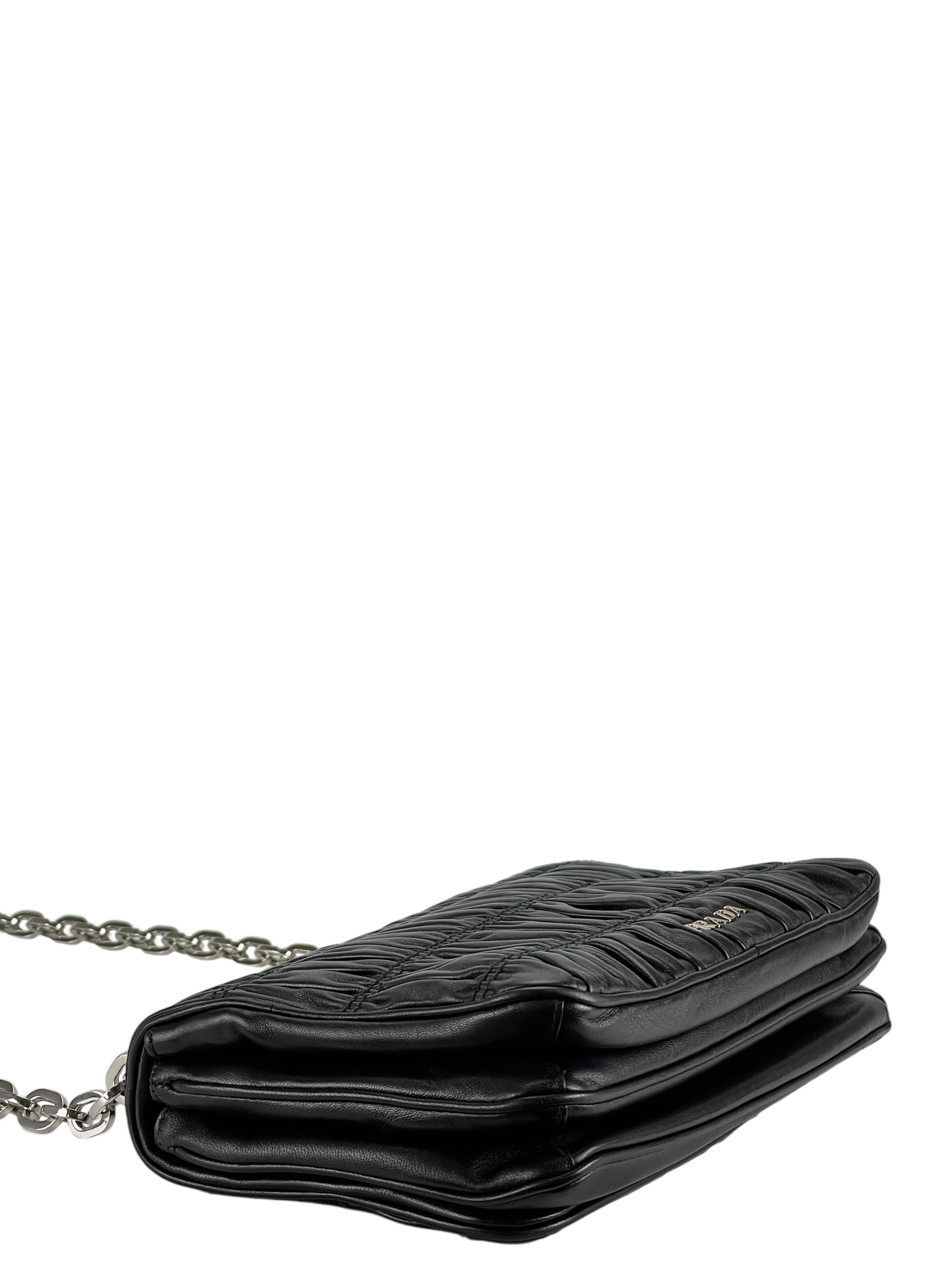 PRADA - Black  Nappa Calfskin Waffle Chain Shoulder Bag