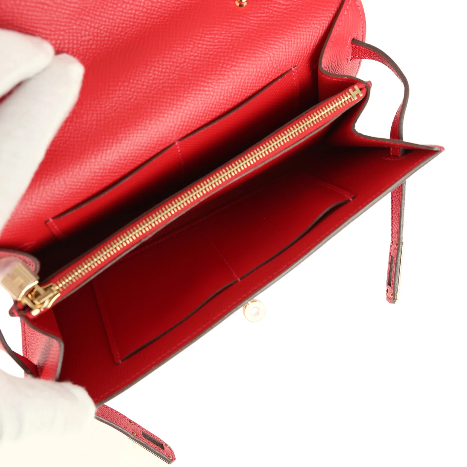 Hermes Kelly Wallet To Go Rouge Casaque Epsom Gold Hardware