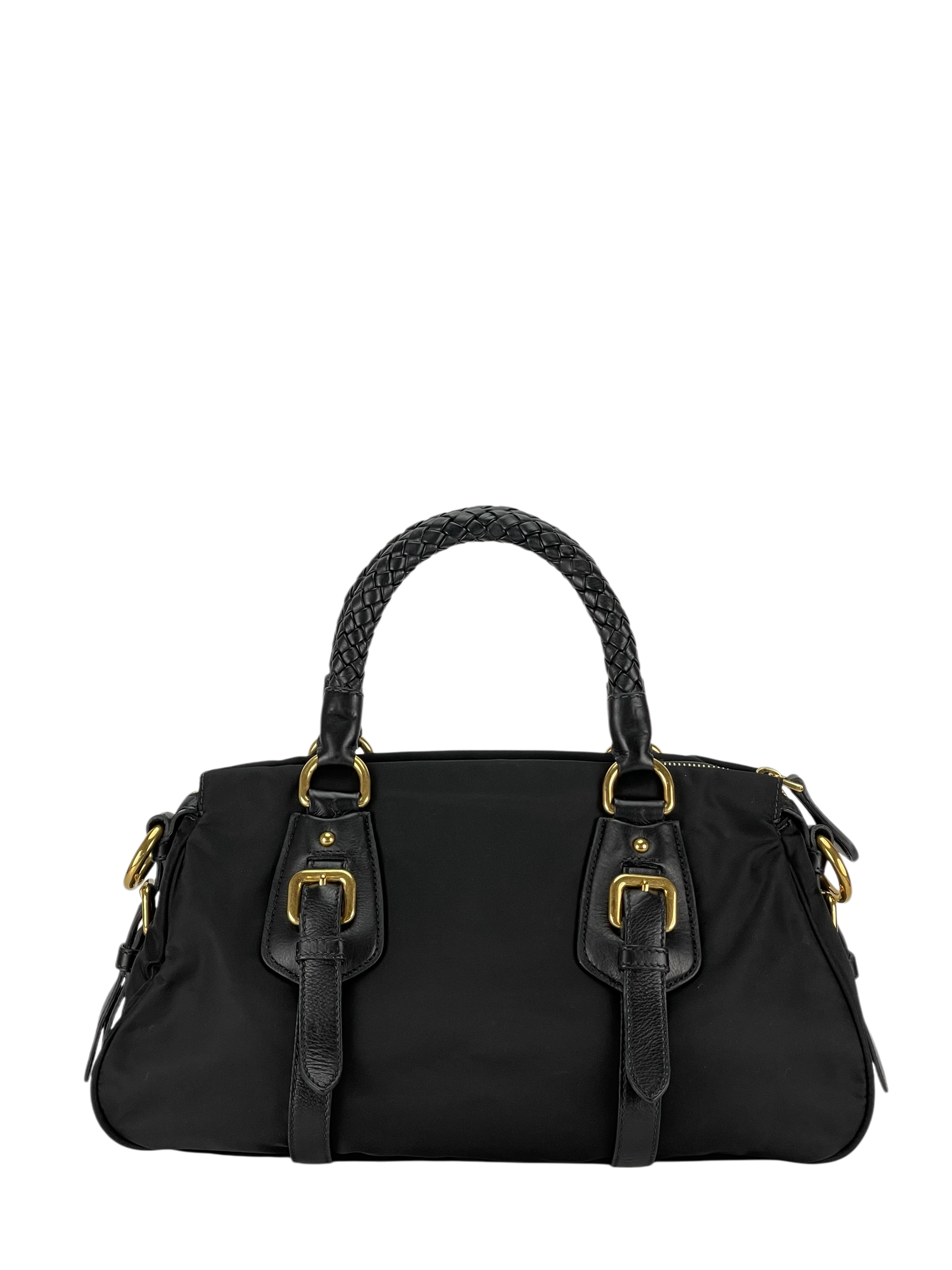 PRADA - Black Tessuto Nylon and Leather Bauletto Bag